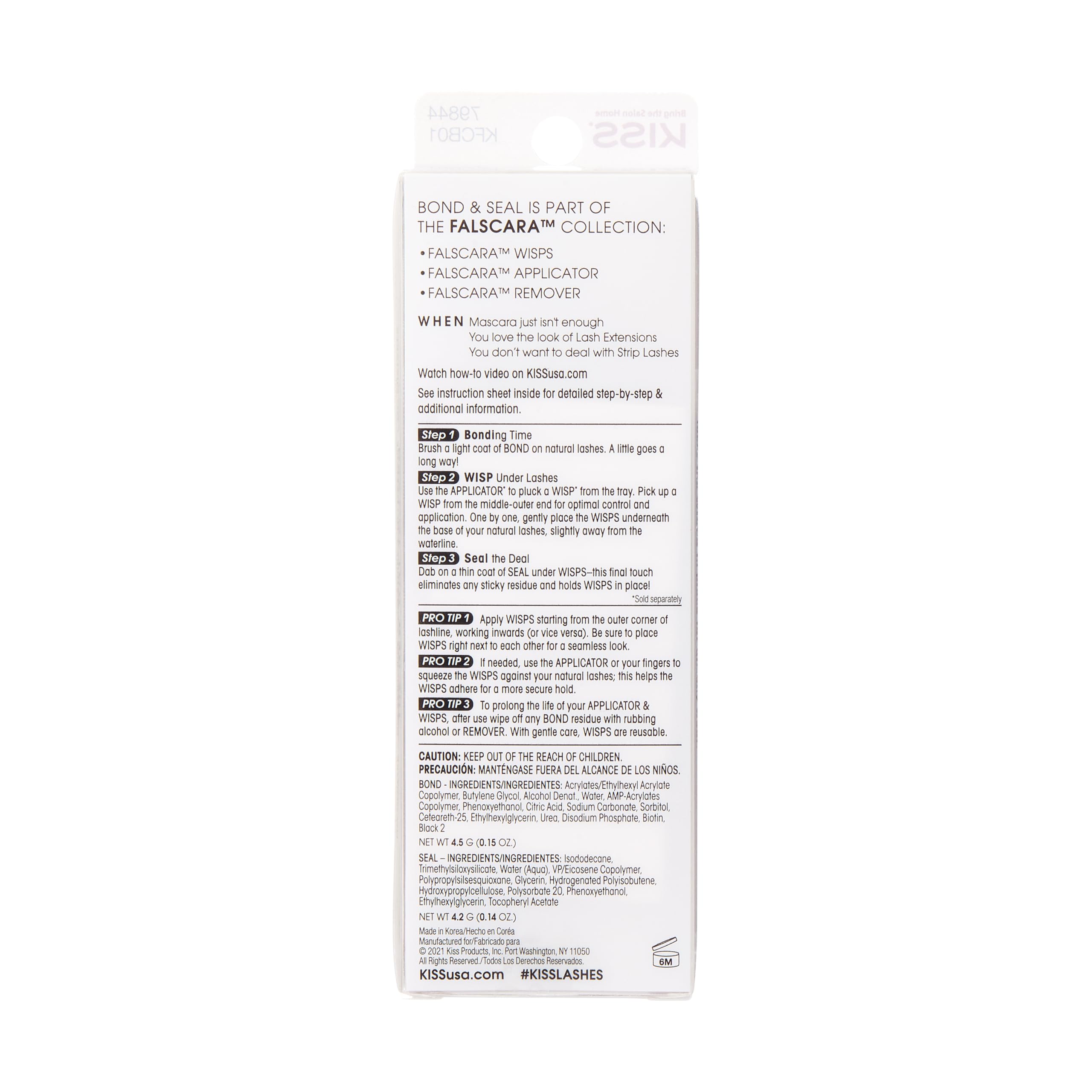 KISS Falscara DIY Eyelash Extension Bond & Seal Infused with Biotin & Vitamin E – Strong Gentle Comfortable Lash Adhesive for All Day Wear For Use With Falscara Lash Wisps, Remover, and Applicator