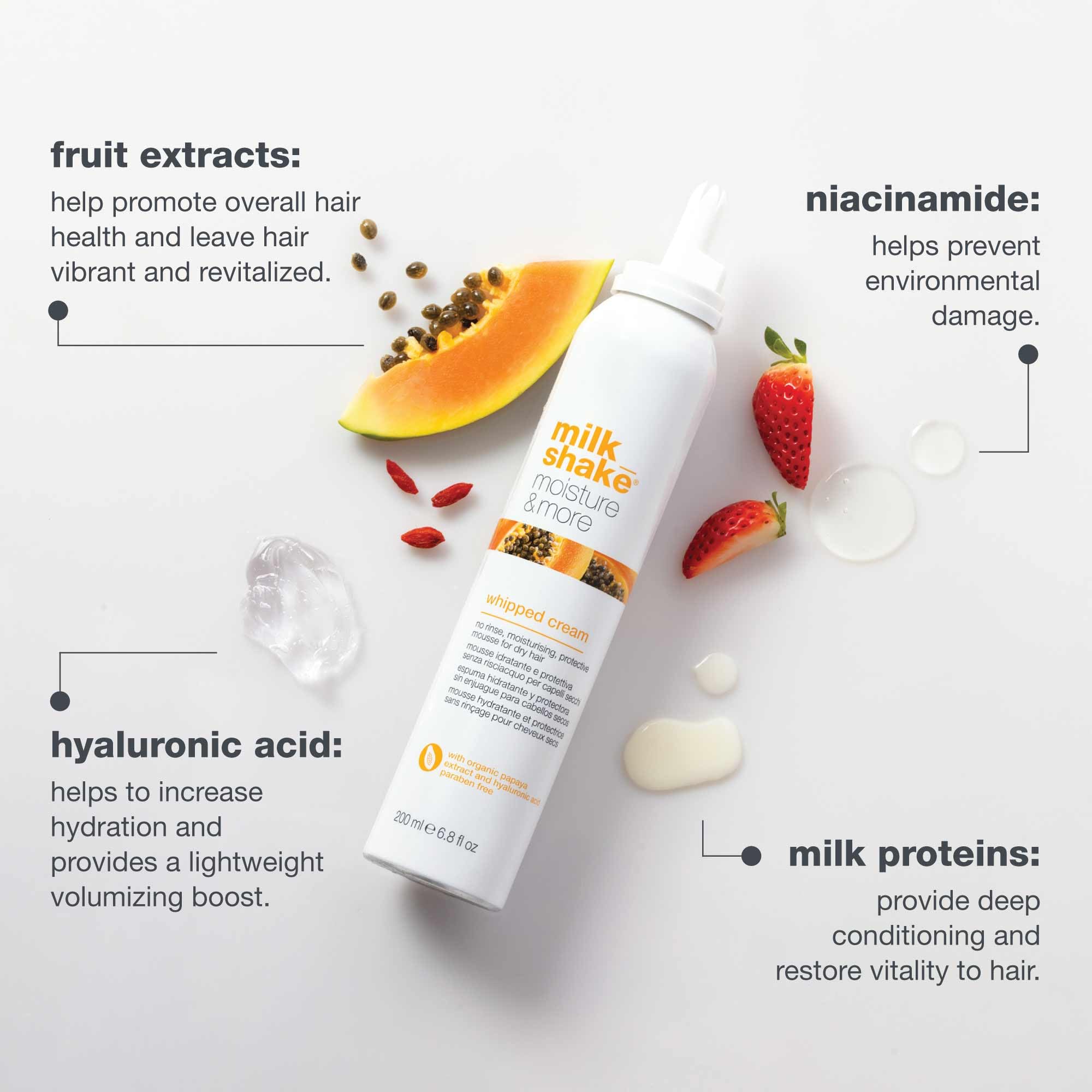 milk_shake | Moisture & More Whipped Cream 200 ml, No Rinse, Moisturising, Protective Mousse for Dry Hair, Made in Italy