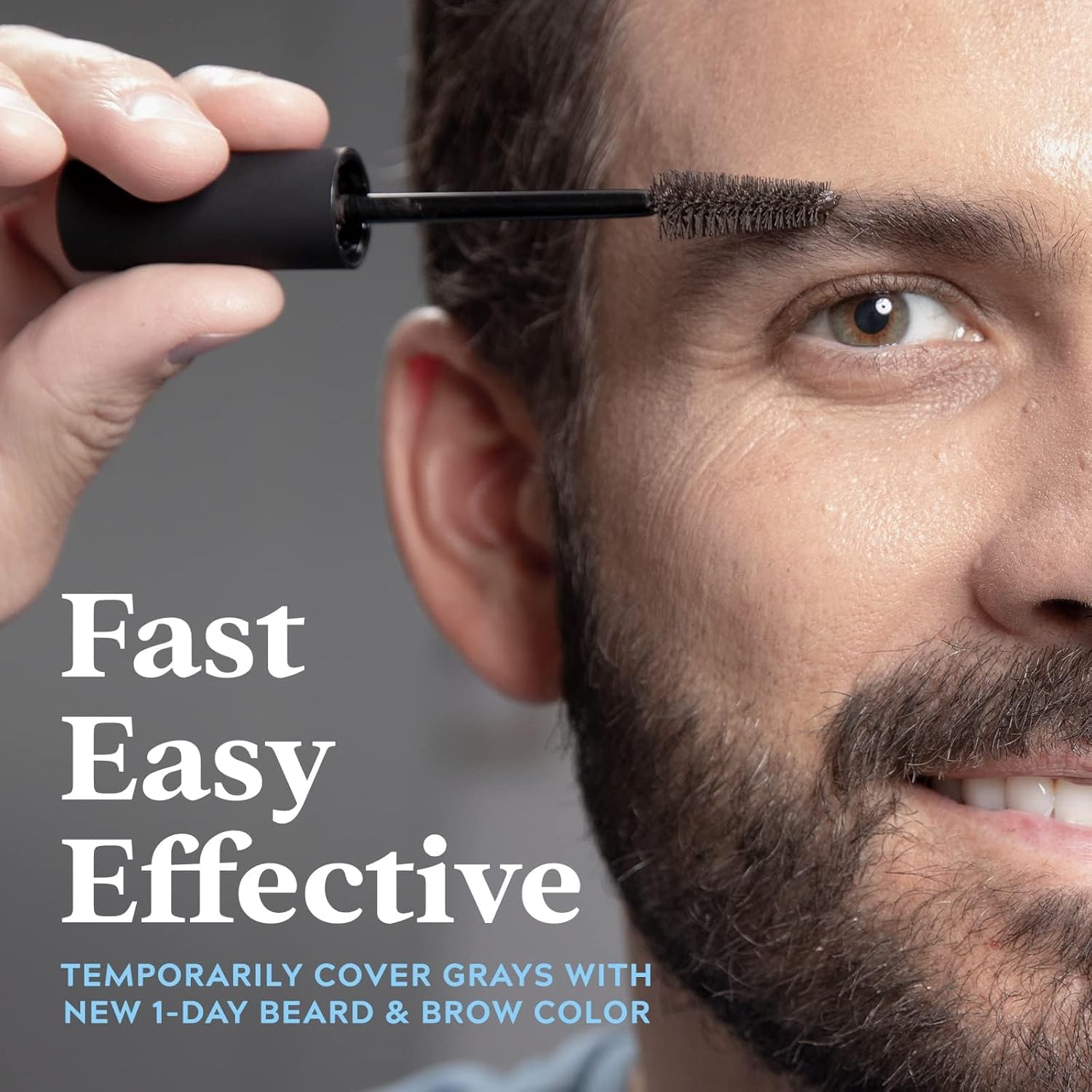 Just For Men 1-Day Beard and Brow Colour Brush, For Instant 1-Step Grey Coverage, Brush-In, Wash-Out, For A Thicker Well-Defined Look, Real Black