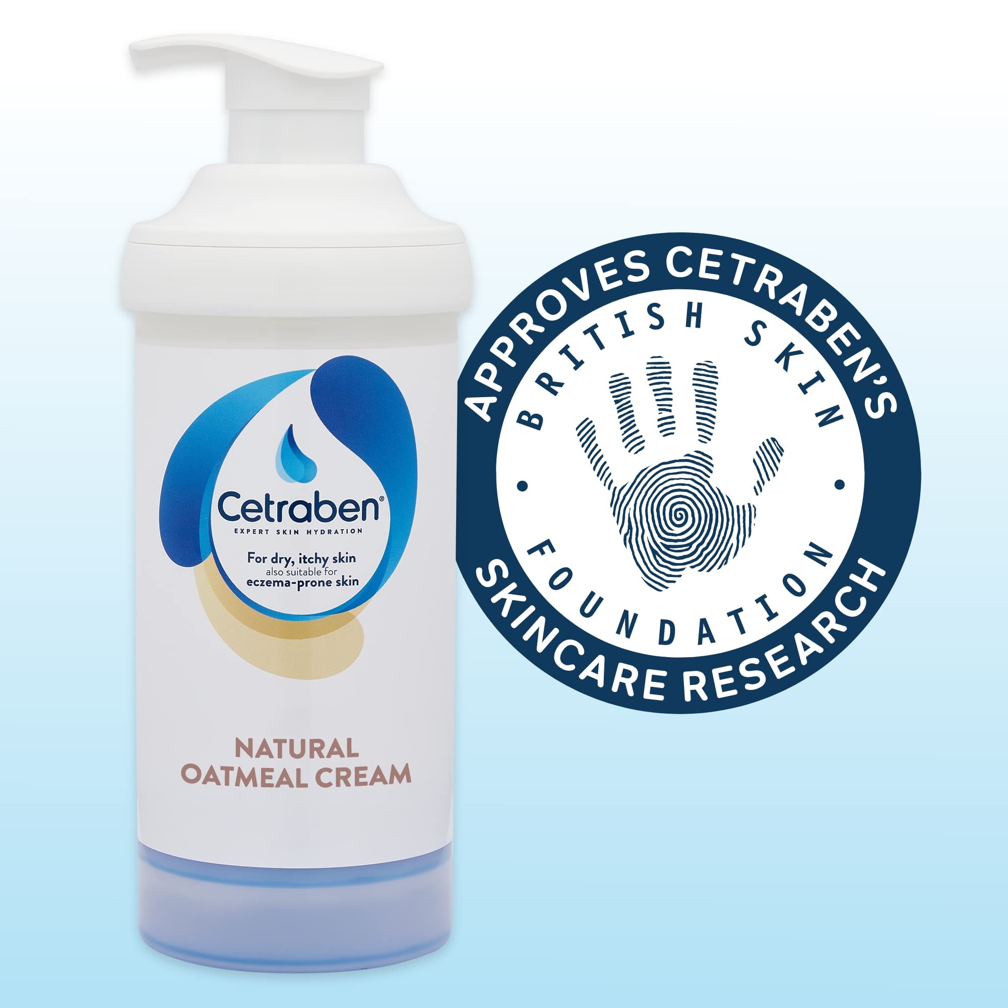 Cetraben Natural Oatmeal Cream, for Dry, Sensitive & Eczema-Prone Skin, Provides 24 Hour Hydration, Soothing, Lightweight and Quick Drying, for Daily use on The Body and Face, 1 x 475g