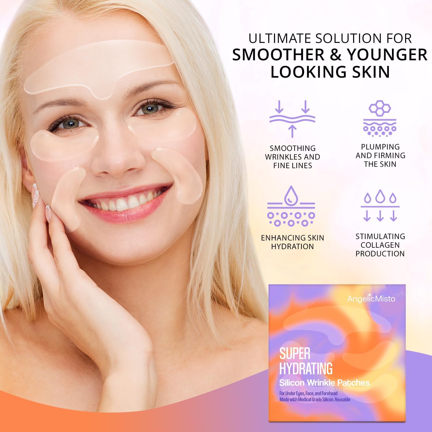 Silicone Wrinkle Patches for Forehead, Under Eye & Face: Reusable & Non-Invasive, Smooth Look & Fine Line Care - Medical Grade Silicone Face Patches Kit