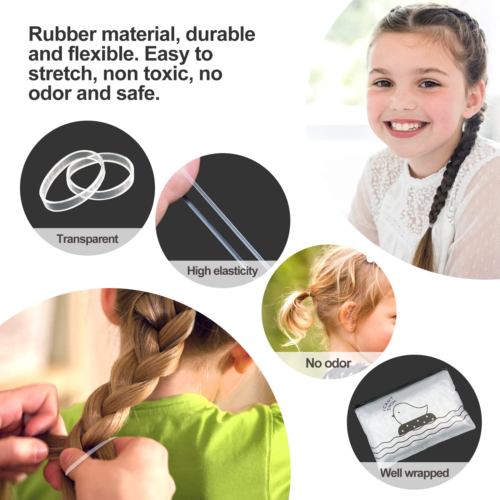 Hanyoushengvance Clear Elastic Hair Bands,1100 Mini Rubber Bands,Soft Hair Elastics Ties Bands