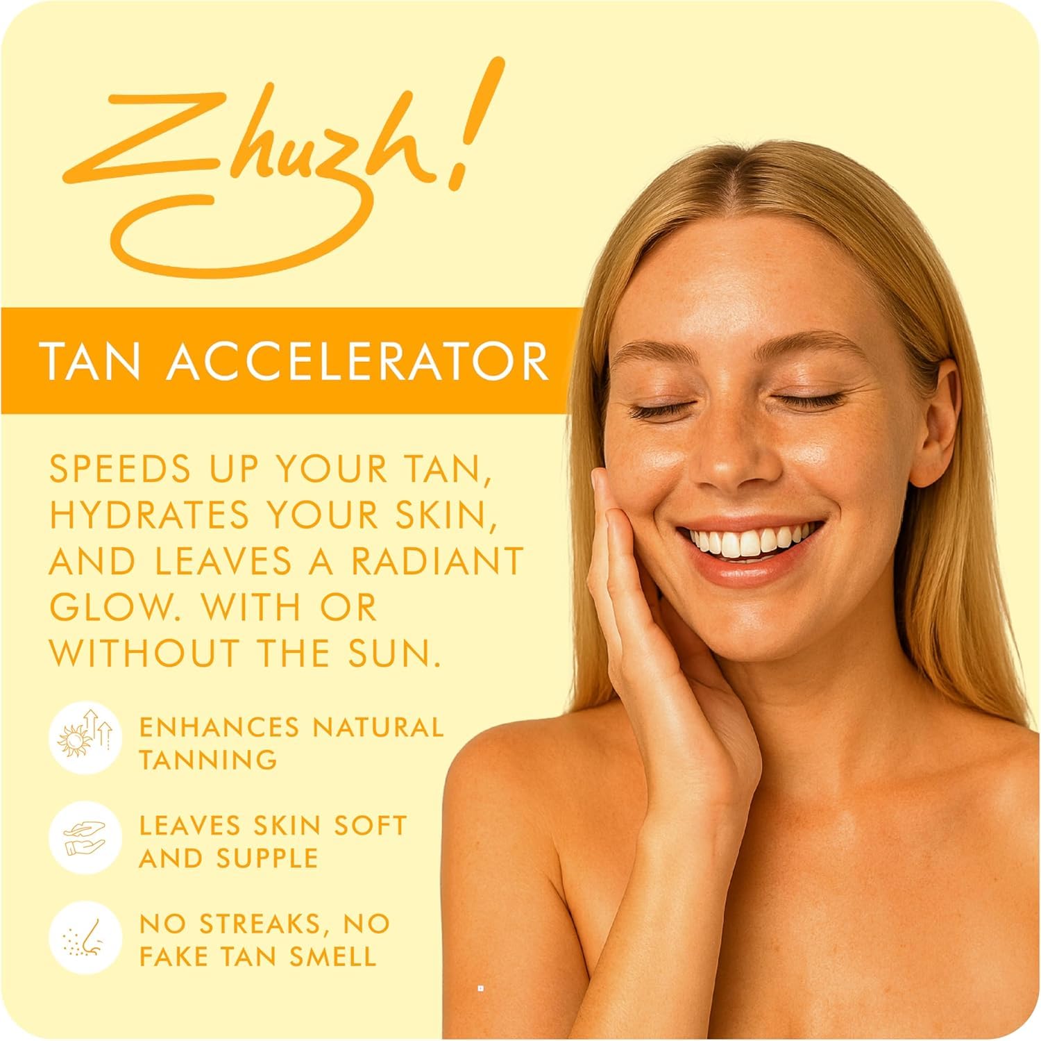 Zhuzh! Tan Accelerator 200ml - Fast Acting Natural Tan Enhancer, Hydrating Formula for Sun and Sunbed Use, Nourishing Ingredients for a Deep, Even, Long-Lasting Sun-Kissed Glow