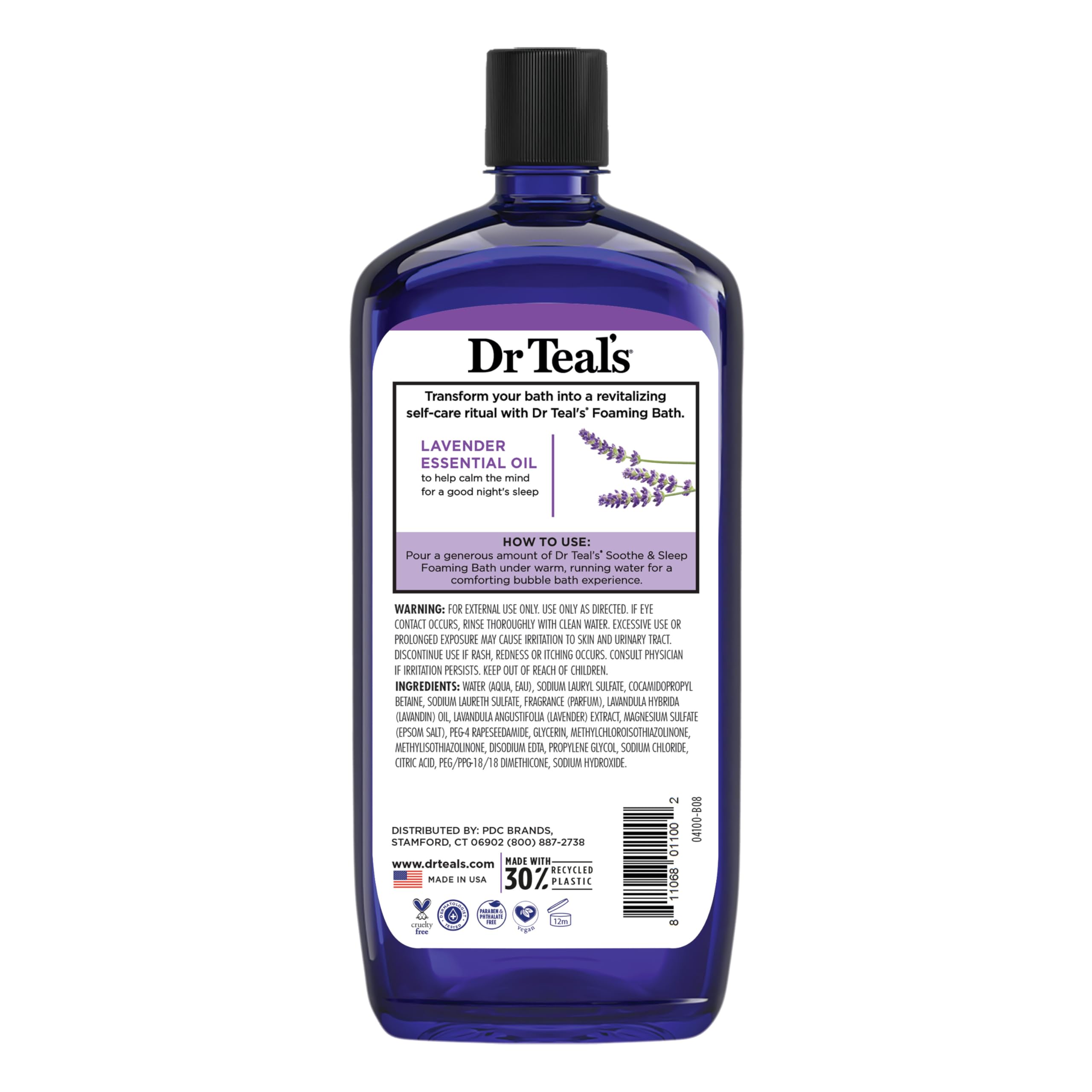 Dr Teal's Foaming Bath with Pure Epsom Salt, Soothe & Sleep with Lavender, 34 fl oz