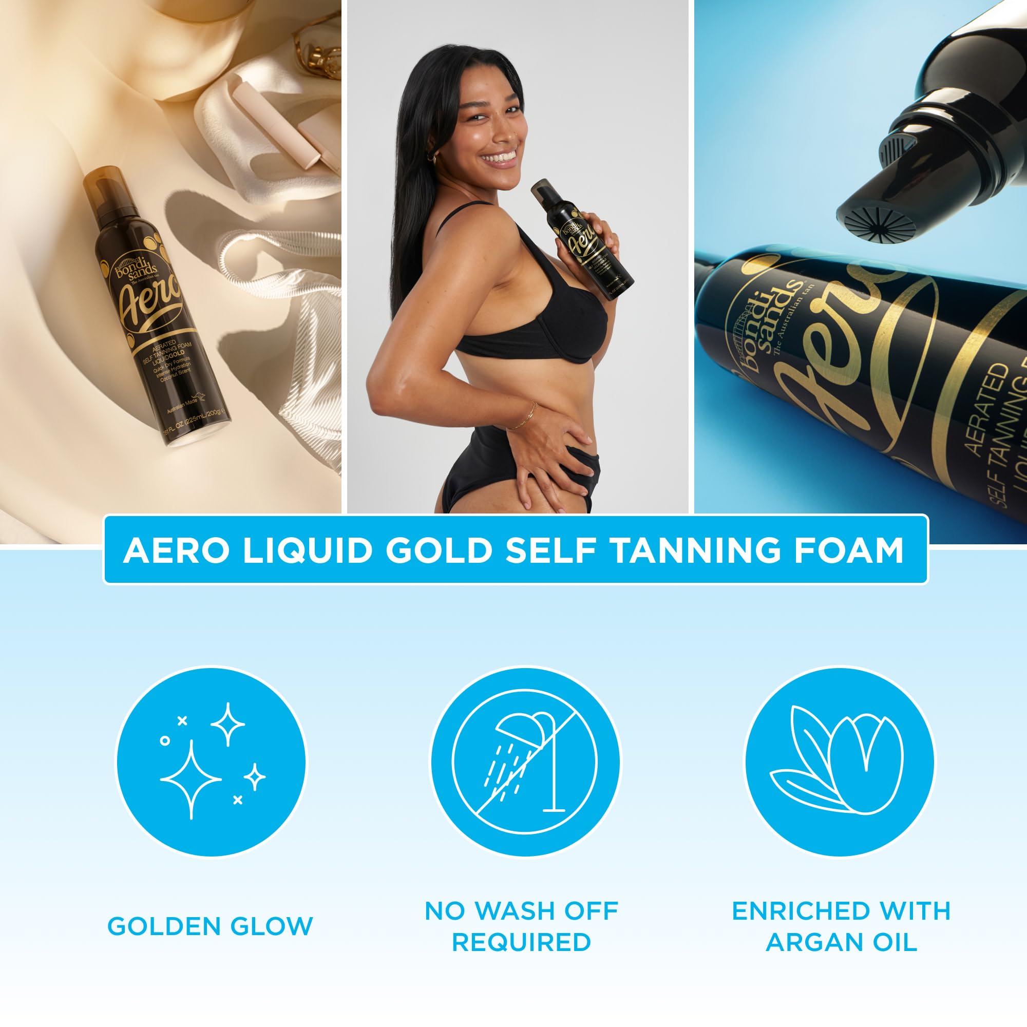 Bondi Sands Aero Liquid Gold Self Tanning Foam | Lightweight + Quick Dry Aerosol Formula Gives Skin a Long-Lasting Golden Tan | 7.61 Oz/225 mL