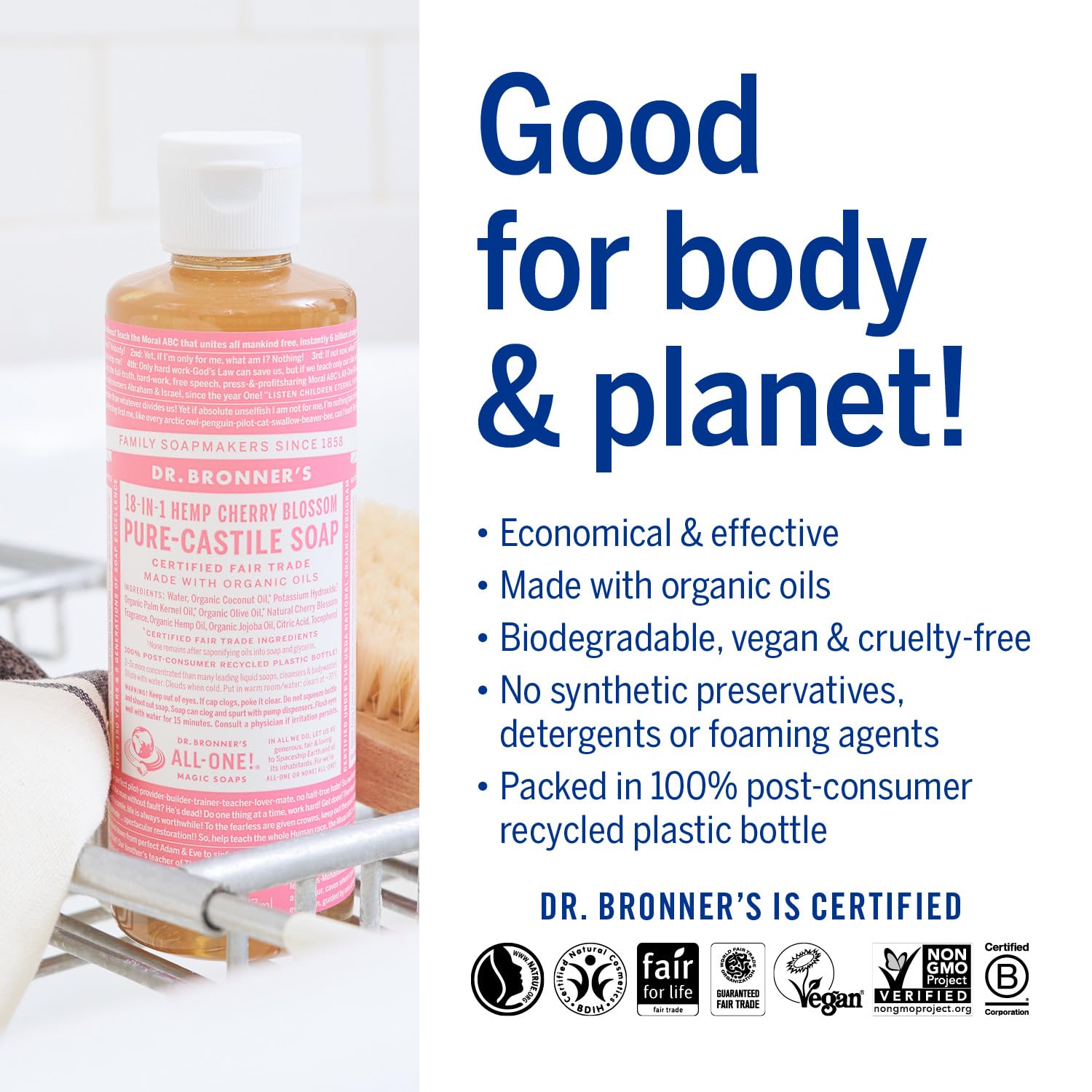 Dr. Bronners Cherry Blossom Pure-Castile Liquid Soap, 240 ML