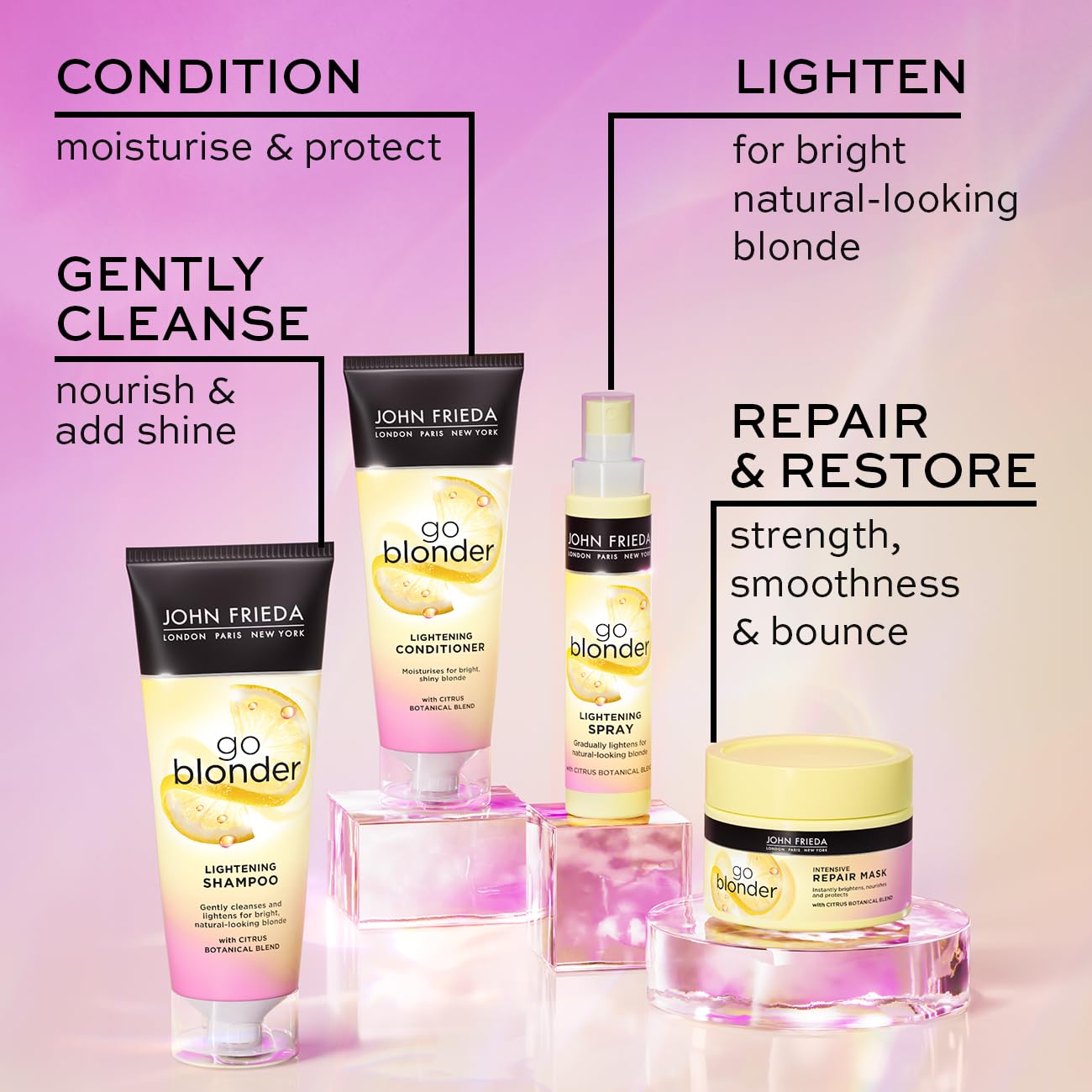 John Frieda Go Blonder Lightening Shampoo And Lightening Conditioner Duo Value Bundle Blonde Hair 2 X 500 Ml (Packaging May Vary)