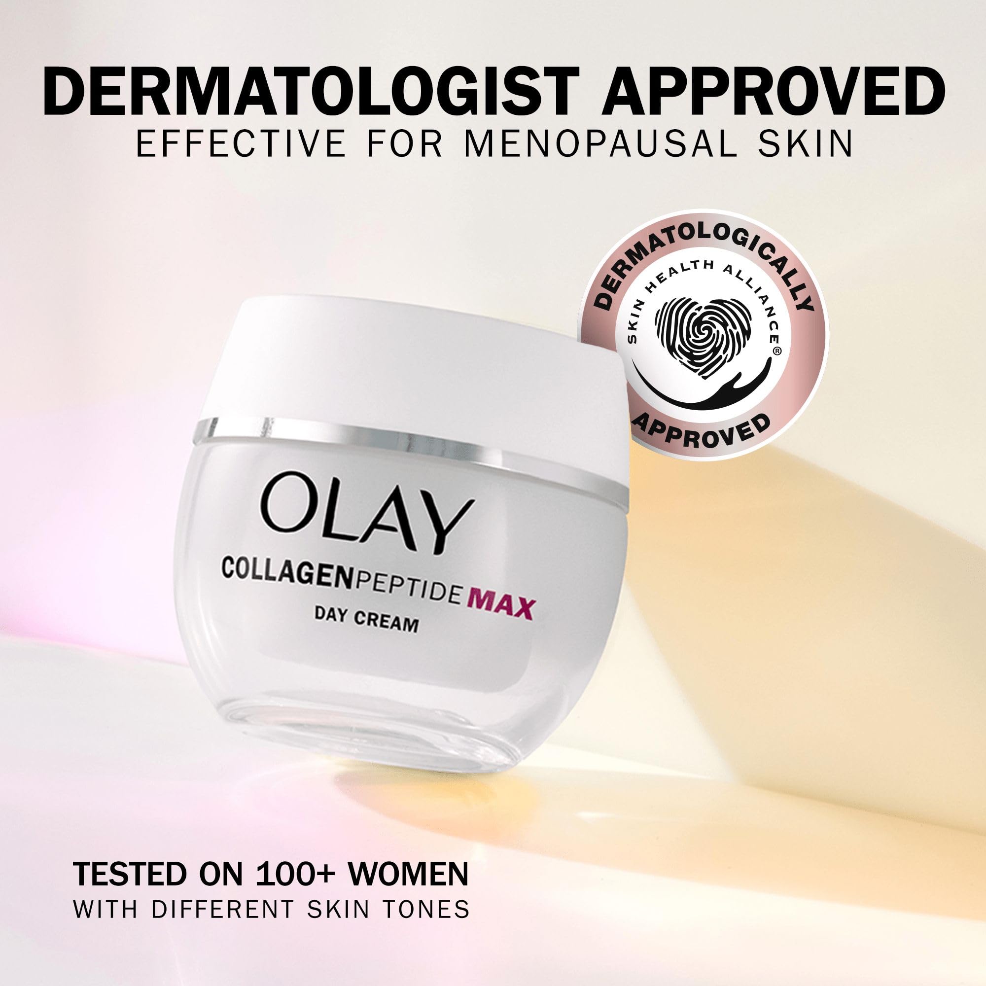 Olay Collagen Peptide MAX Face Moisturiser Day Cream, Skincare Niacinamide 99% Purity & +50% Glycerin Anti Aging Menopausal Skin Care: Strengthens, Restores, Hydrates, 50ml vs Collagen Day Cream