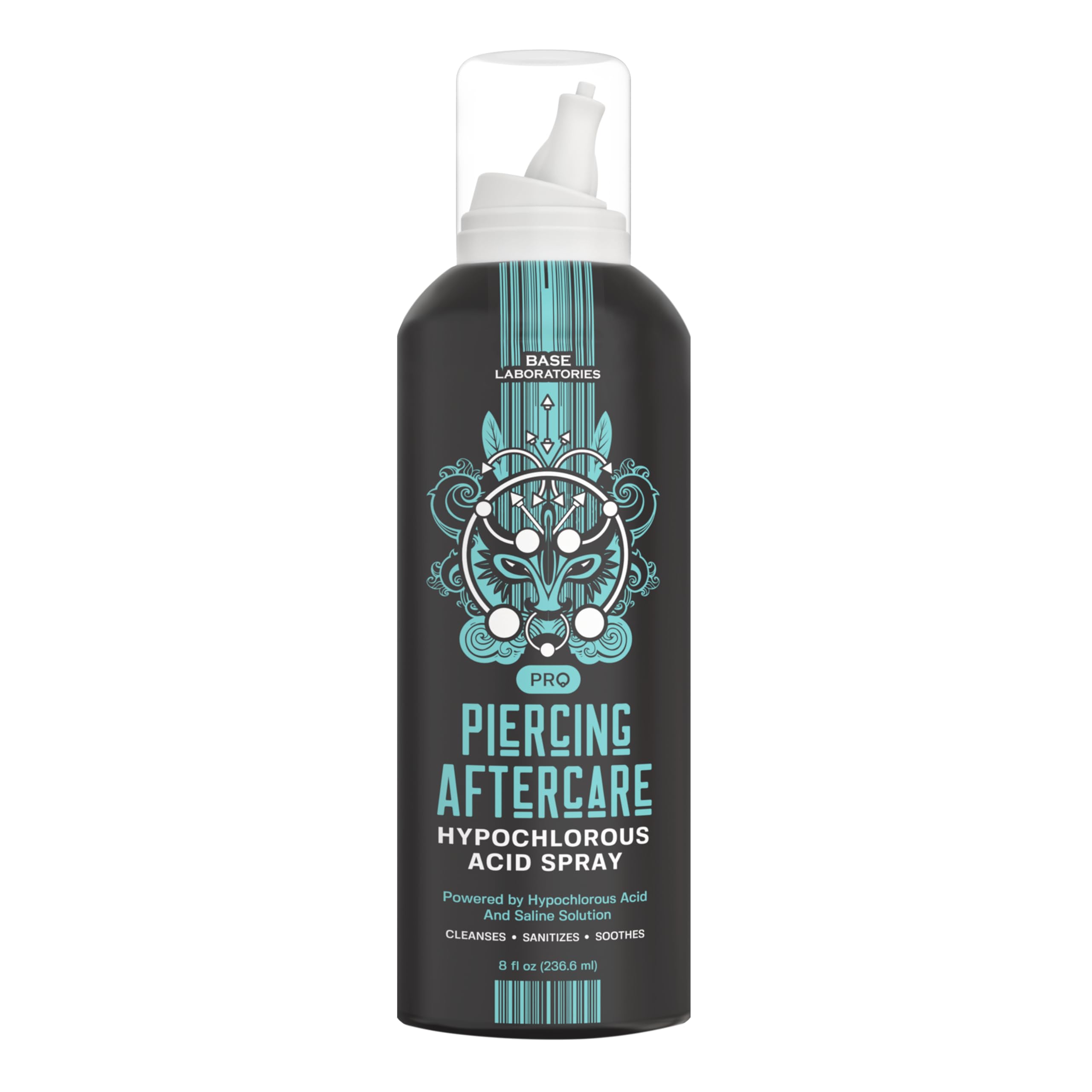 BASE LABORATORIES Piercing Aftercare Hypochlorous Acid Spray 8oz | Piercing Cleaning Solution - Saline Solution Piercing Aftercare for Ear Piercings, Nose, Belly - Piercing Cleaner Solution Pro