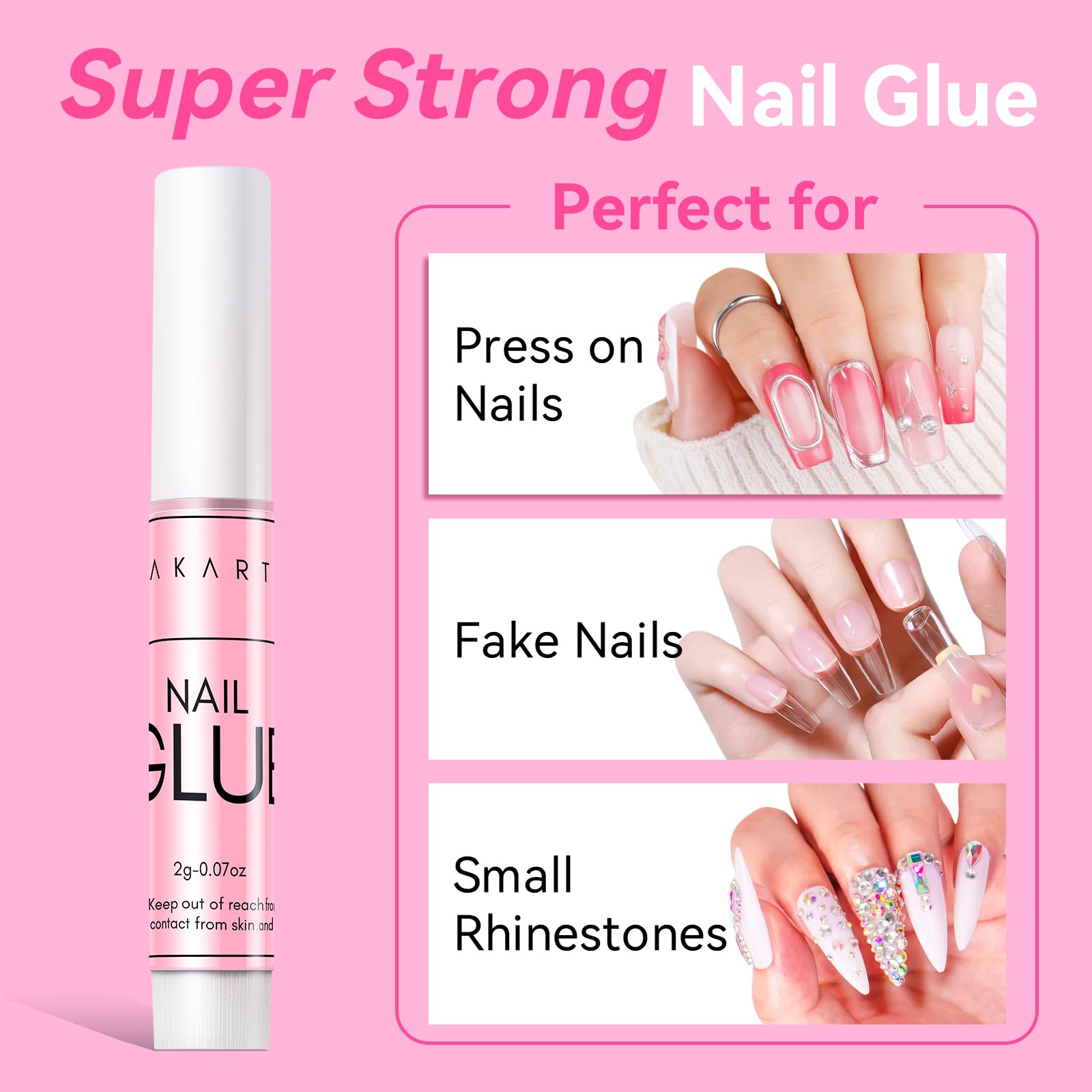 Makartt Super Strong Nail Glue for Press On Nails- Acrylic Nails Nail Tips Glue for Stick On Nails Long Lasting Nail Glue for Fake Nails Broken Nails Repair Professional Nail Adhesive Bond 0.07oz 5Pcs