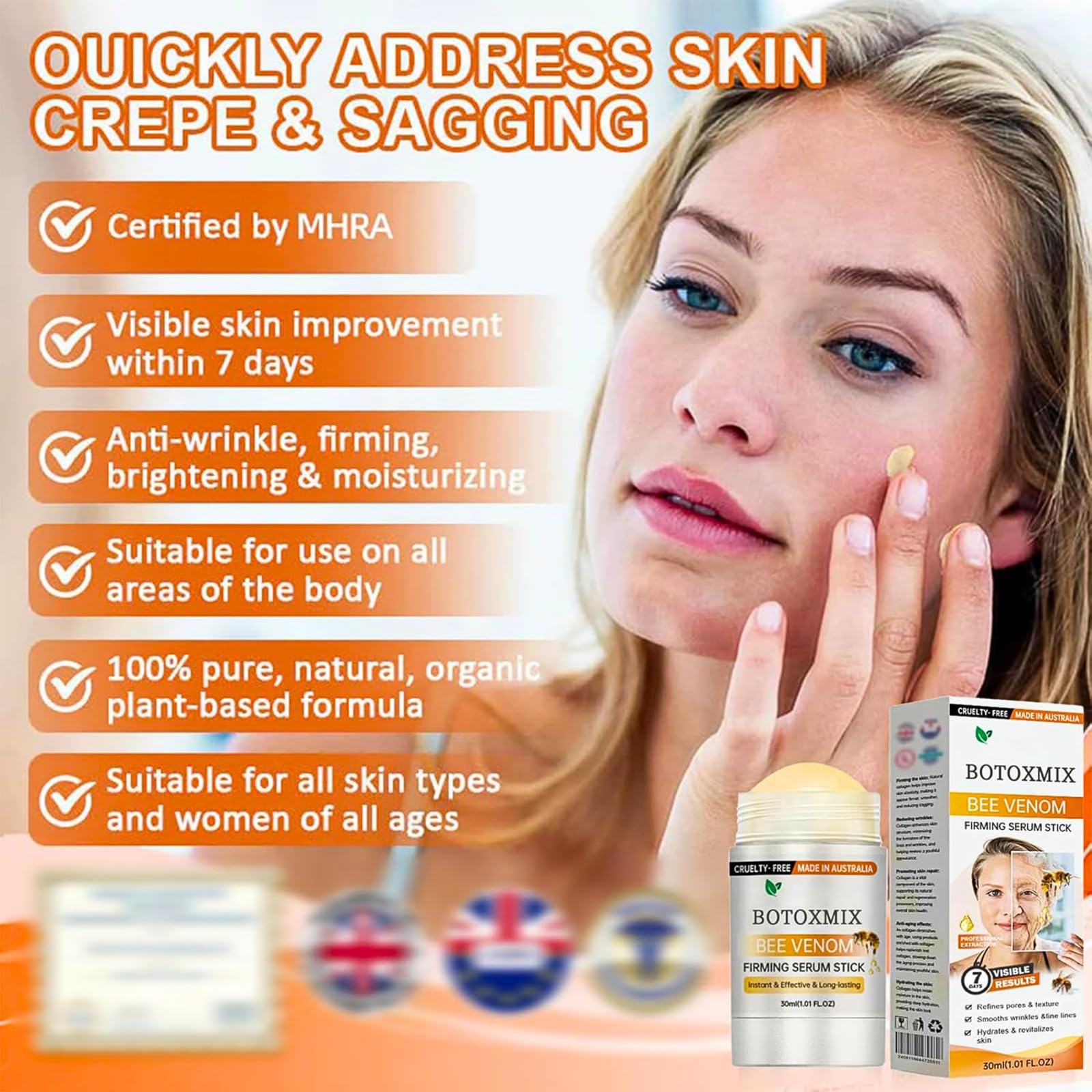 Bee Venom Firming Skin Care Set, With Boto-x Bee Venom Firming Serum Stick & Anti Wrinkle Face Cream, Boto-x Serum, Bee Venom Wrinkle Removal Cream, 2-in-1 Face Lift Kit for Wrinkles & Sagging Skin
