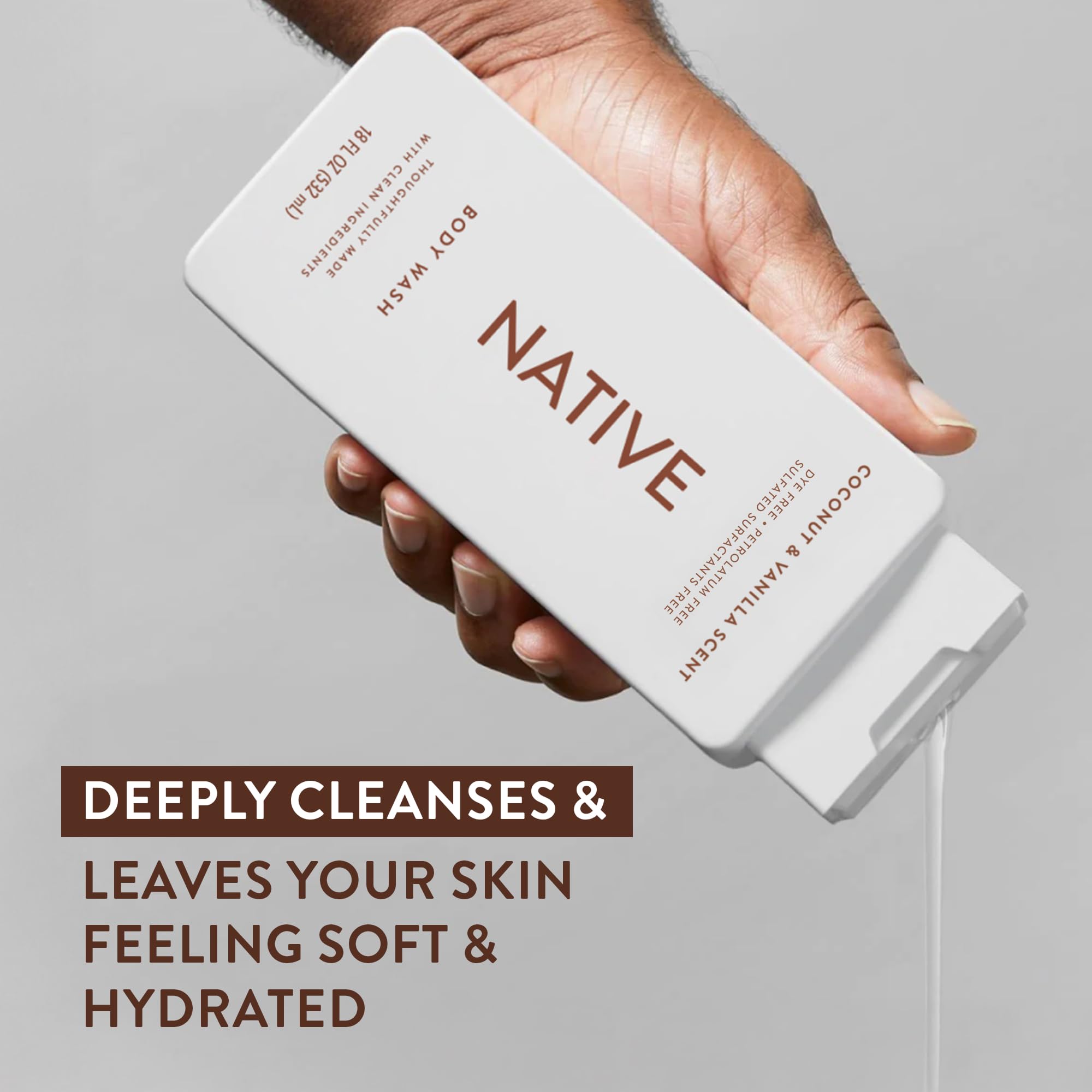 Native Shower Gel & Body Wash for Women & Men - Free of Sulphates & Dyes - Coconut & Vanilla Scent Body Soap - Gently Cleanses with Plant-Based ingredients (532ml)