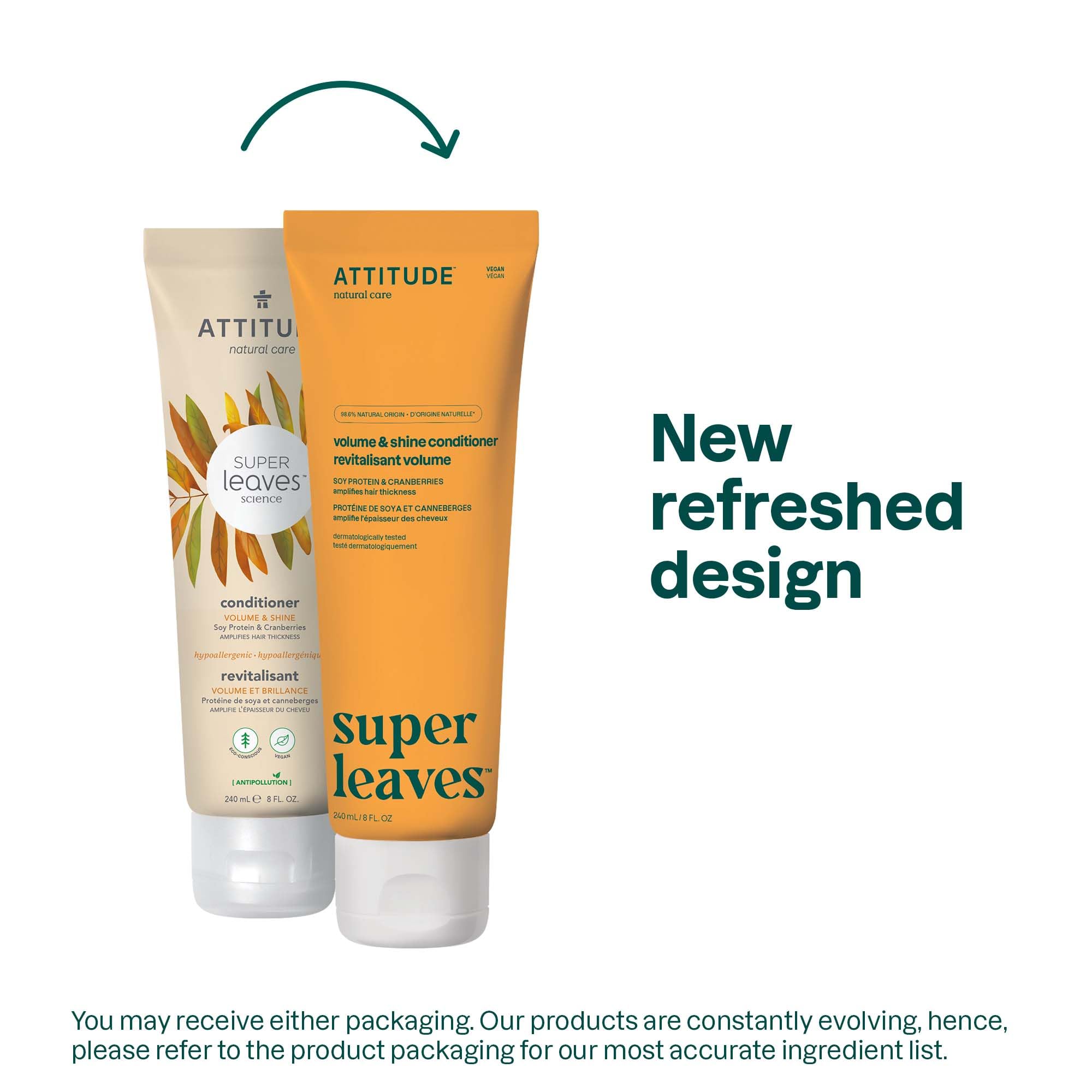 ATTITUDE Volume and Shine Hair Conditioner, For Thin Hair, Naturally Derived Ingredients, Vegan Detangler, Dermatologically Tested, Soy Protein & Cranberries, 240 mL