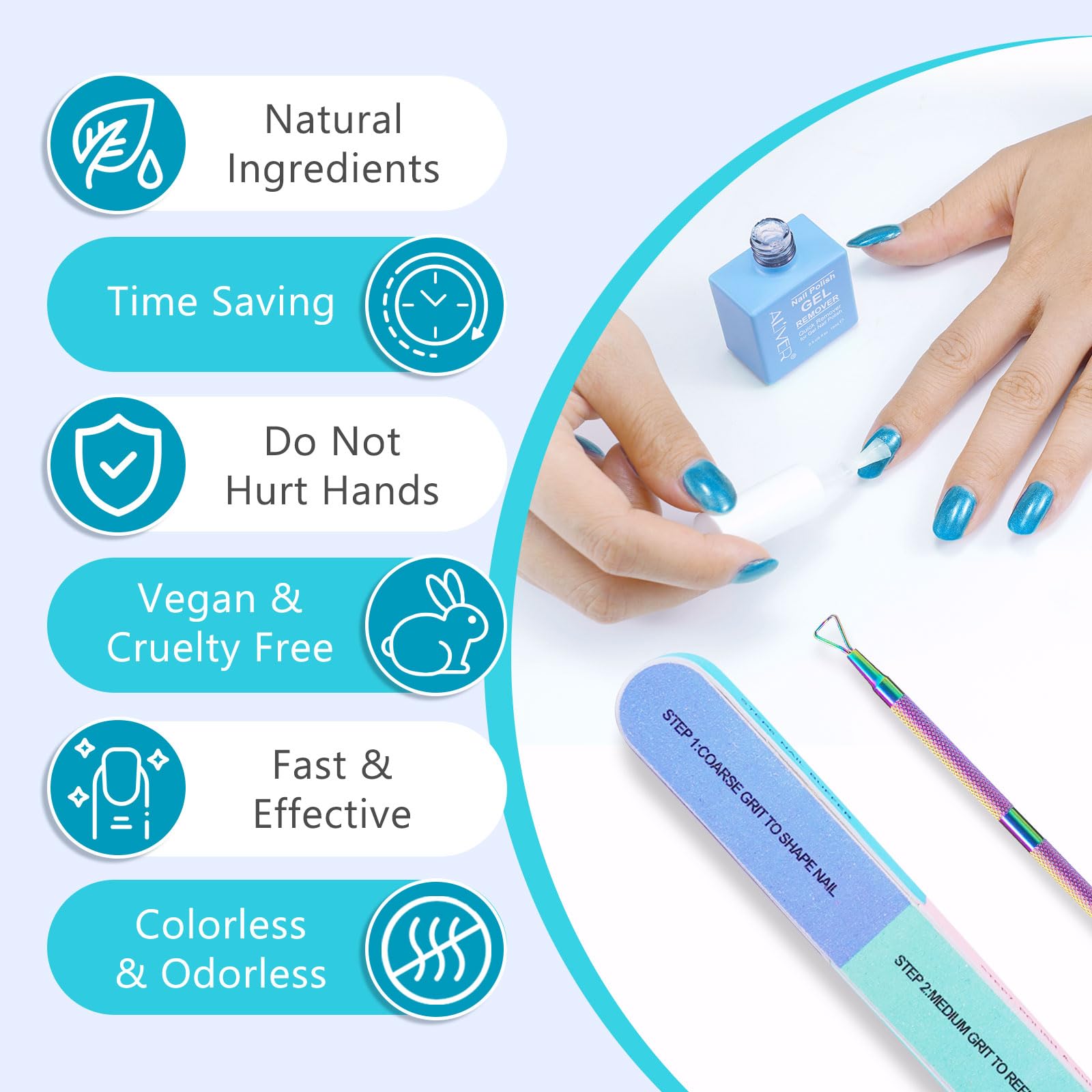 ATOANY Gel Polish Remover 15ml With File & Scraper - Professional, Easy & Quick Removal in 3-5 Minutes - Gentle on Nails