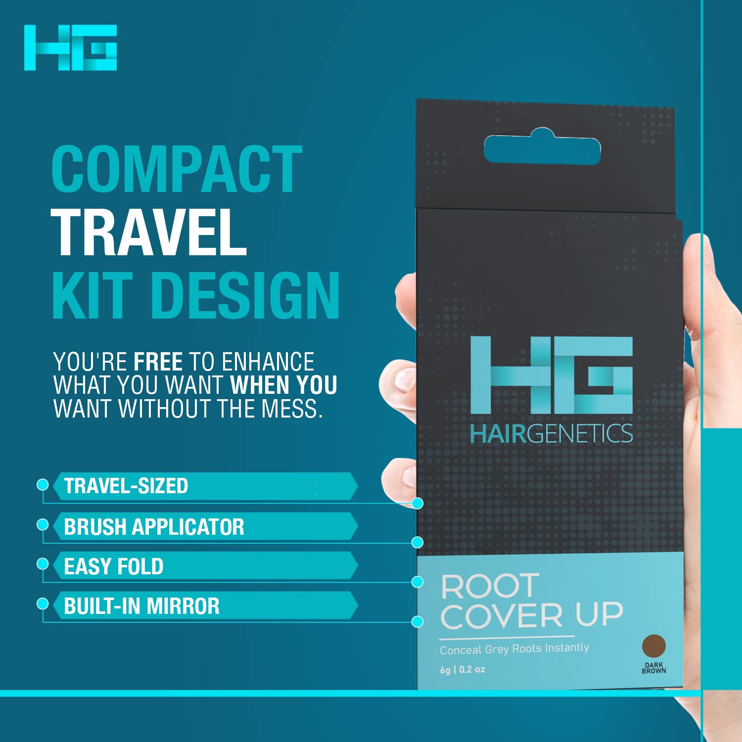 Hair Genetics Root Cover Up Dark Brown, Hide Your Grey Roots and Bald Spots Quickly and Easily, Natural Looking Root Touch Up Powder Defines and Fills in Eyebrows (Dark Brown)…