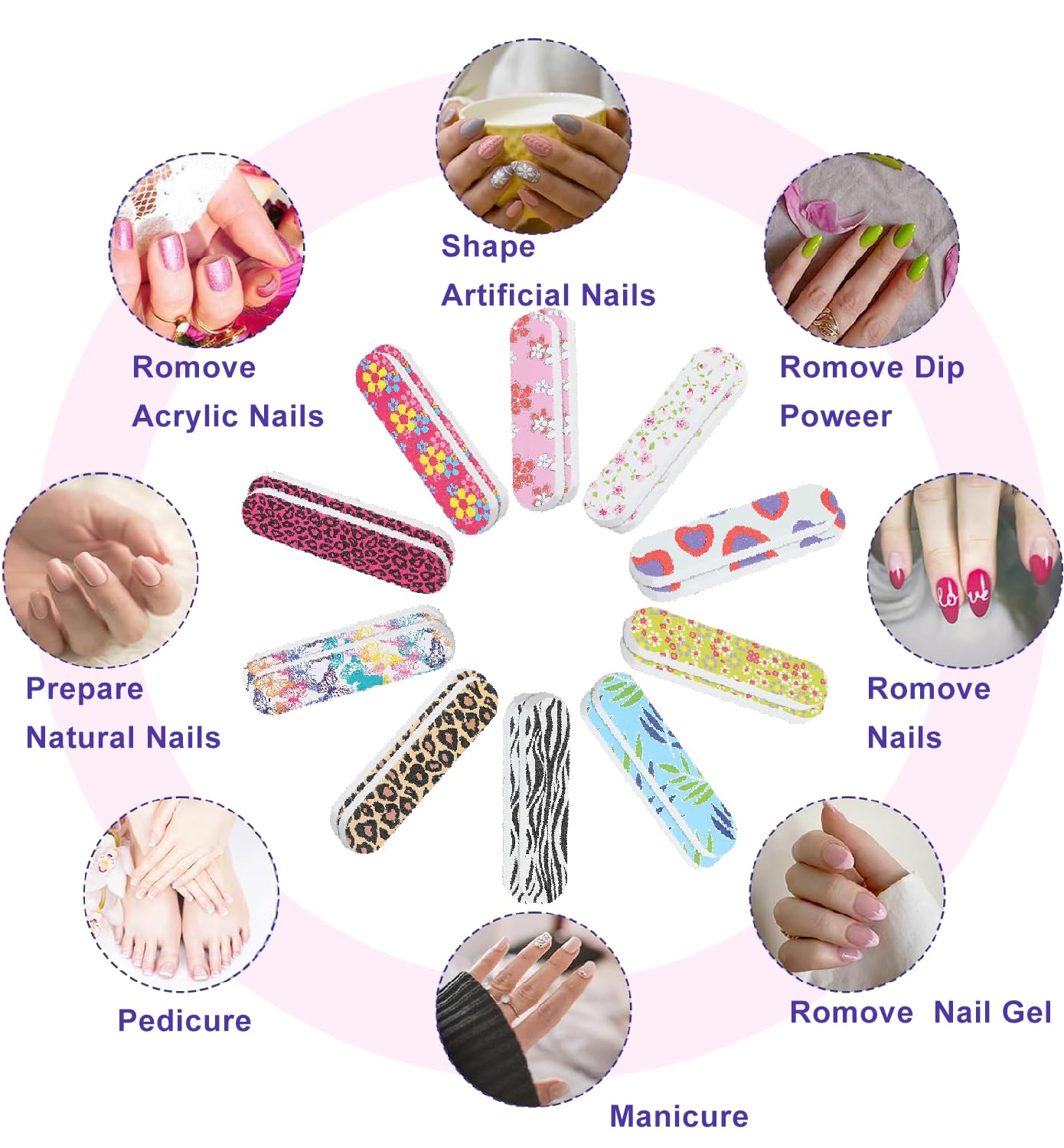VIKKI 20PCS Wood Nail Files, Double Sided Mini Emery Board 180/240 Grit, Colorful Floral Fingernail Buffering Files, Manicure Tools, Nail Styling Tools, Pet Grooming Tools