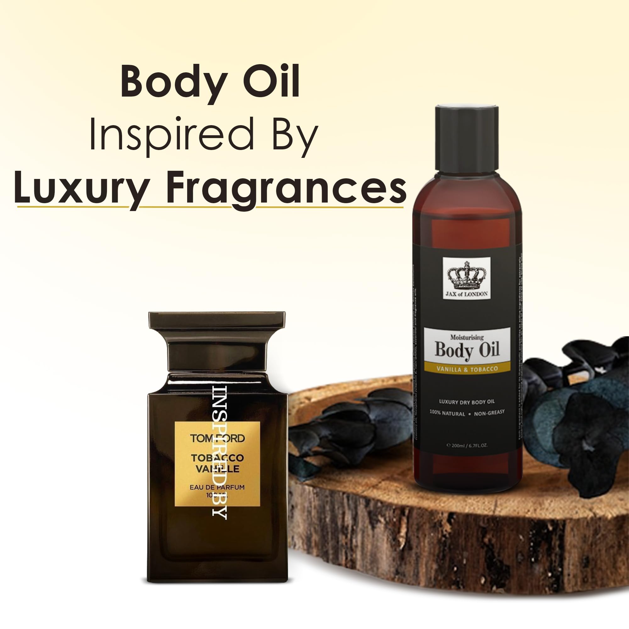 Jax of London Tobacco & Vanilla Body Oil 200ml, Inspired Body Oil, Moisturising Massage Oil for Skin, Body Oil for Dry Skin, Suitable for Massage, Firming, Aromatherapy & Relaxation Womenβs fragrance