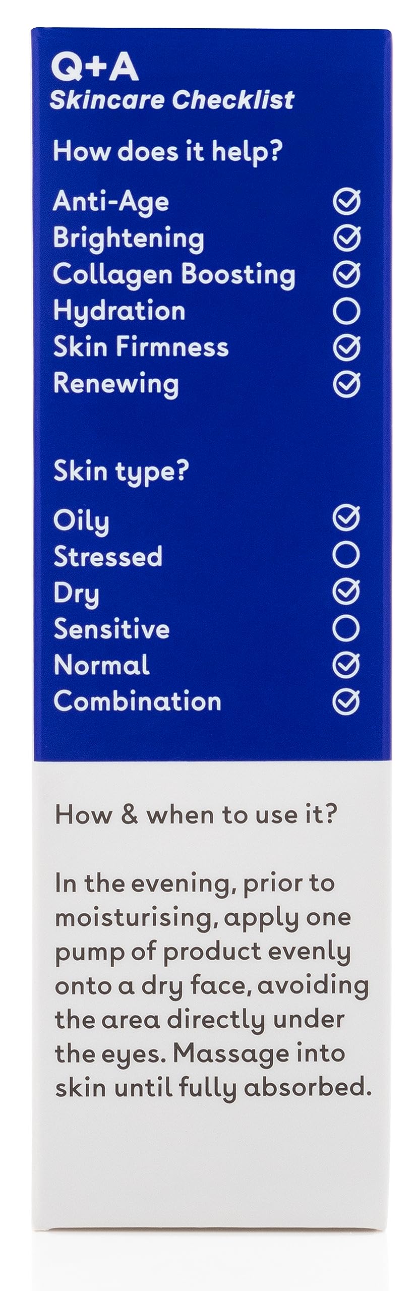 Q+A Retinol Facial Serum, with Bisabobol and Squalane to sooth the skin whilst delivering youth-boosting benefits, targets fine lines, renews uneven skin tone, and leaves skin feeling smooth, 30ml