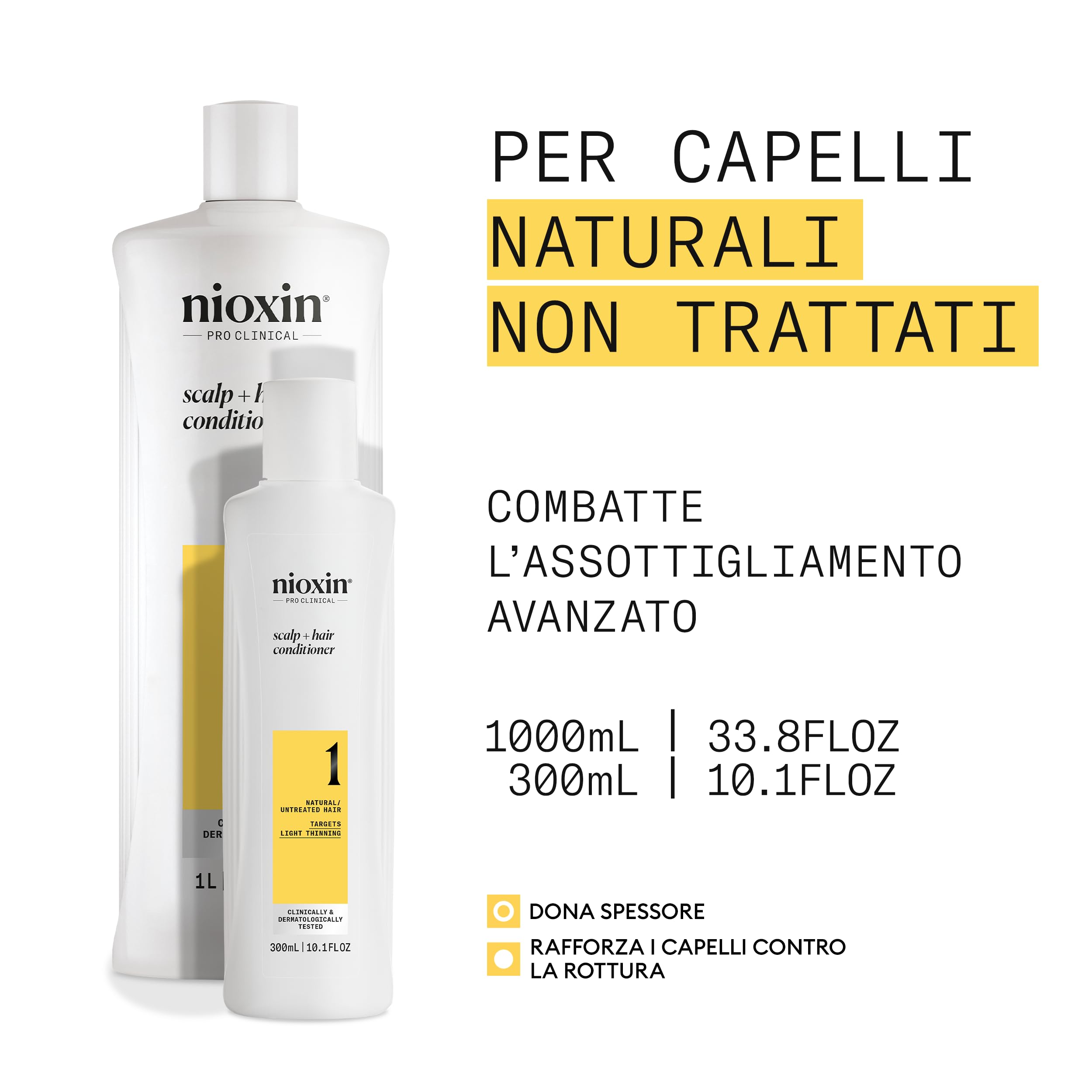 Nioxin System 1 Scalp + Hair Conditioner - Hair Thickening Conditioner for Natural Hair with Light Thinning - with Niacinamide (1l)