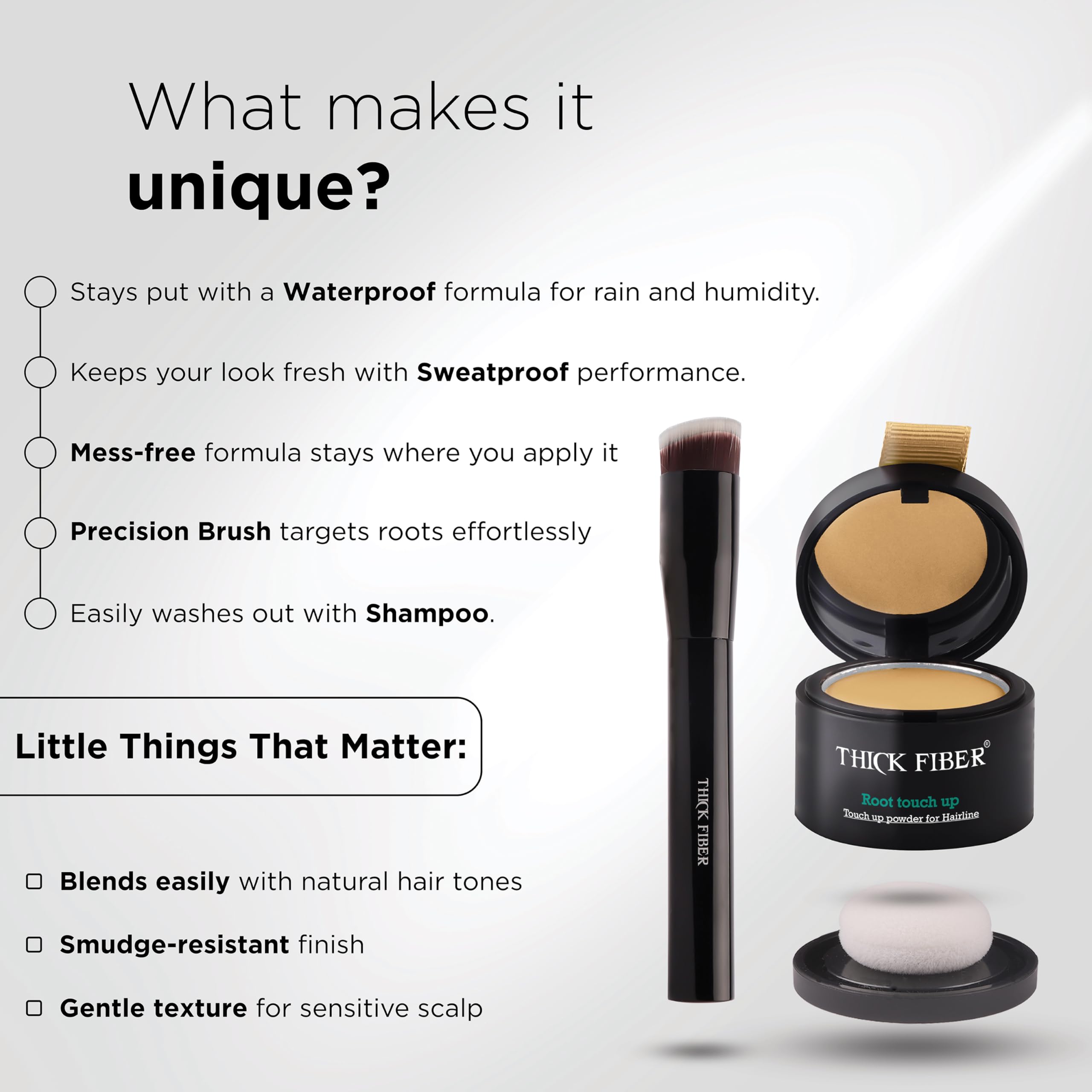 THICK FIBER Root Touch Up Powder - Water & Sweat Resistant Hair Loss Concealer Set for Thinning Hair Women, Includes Brush (Medium Blonde)