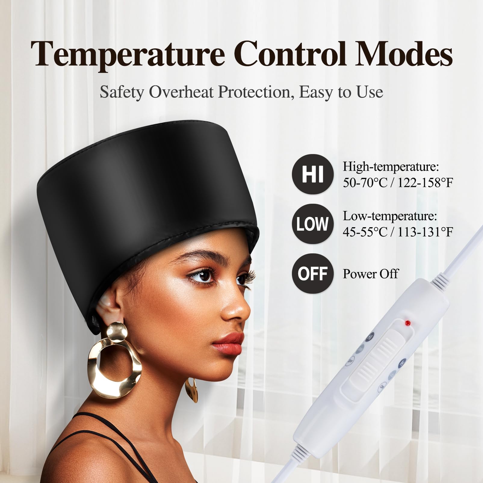 Hair Cap Treatment Steamer for Deep Conditioning - Thermal Hot Head Heat Hat Electric for Afro Hair Spa Care Home Use with 2 Mode/Black (UK Plug)