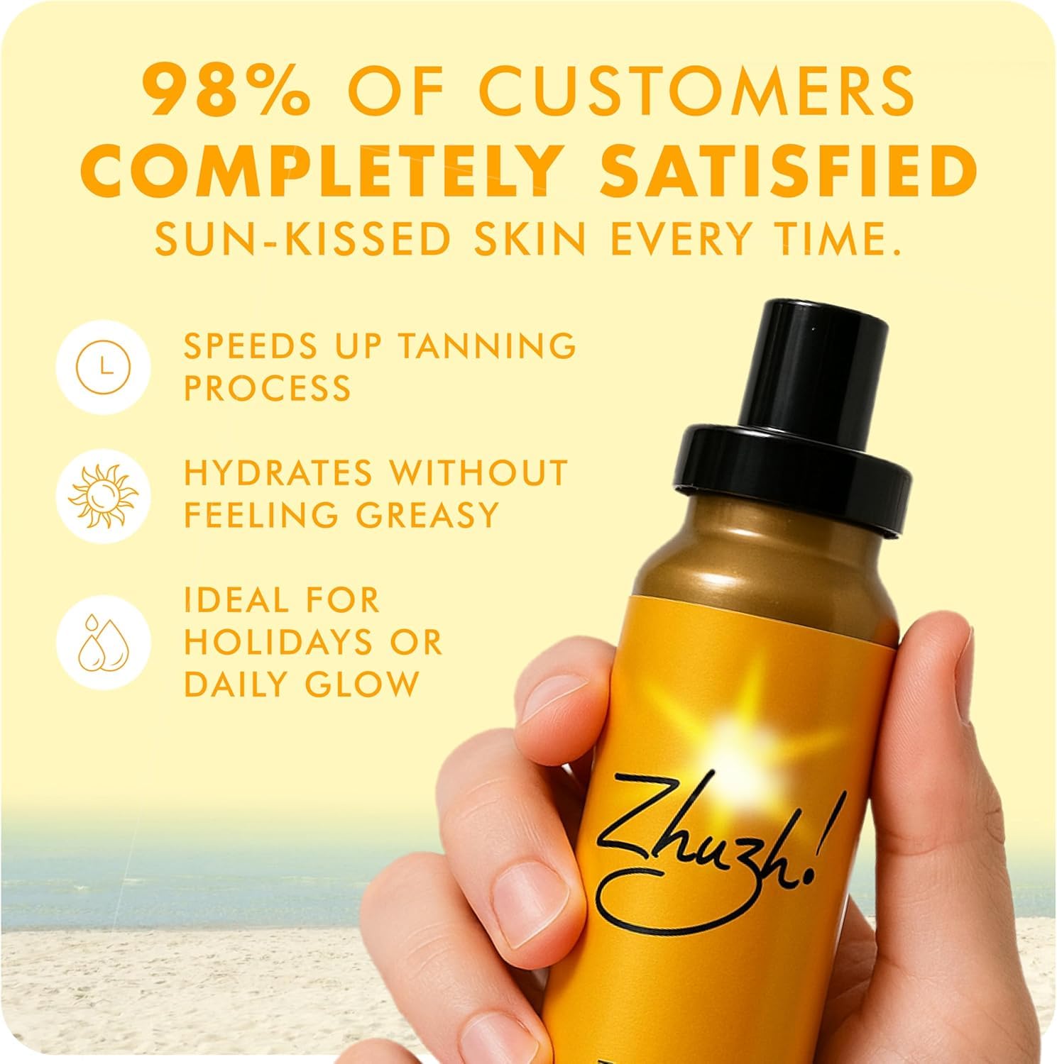 Zhuzh! Tan Accelerator 200ml - Fast Acting Natural Tan Enhancer, Hydrating Formula for Sun and Sunbed Use, Nourishing Ingredients for a Deep, Even, Long-Lasting Sun-Kissed Glow
