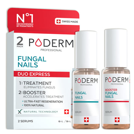 Poderm Pack Duo 2-in-1 Fungal Nail Treatment for Severe Nail Infections | Swiss-Made Serum & Booster | No Filling Needed | FungiGone Nail Fungus Treatment for Damaged Toenails | Podiatrist Developed