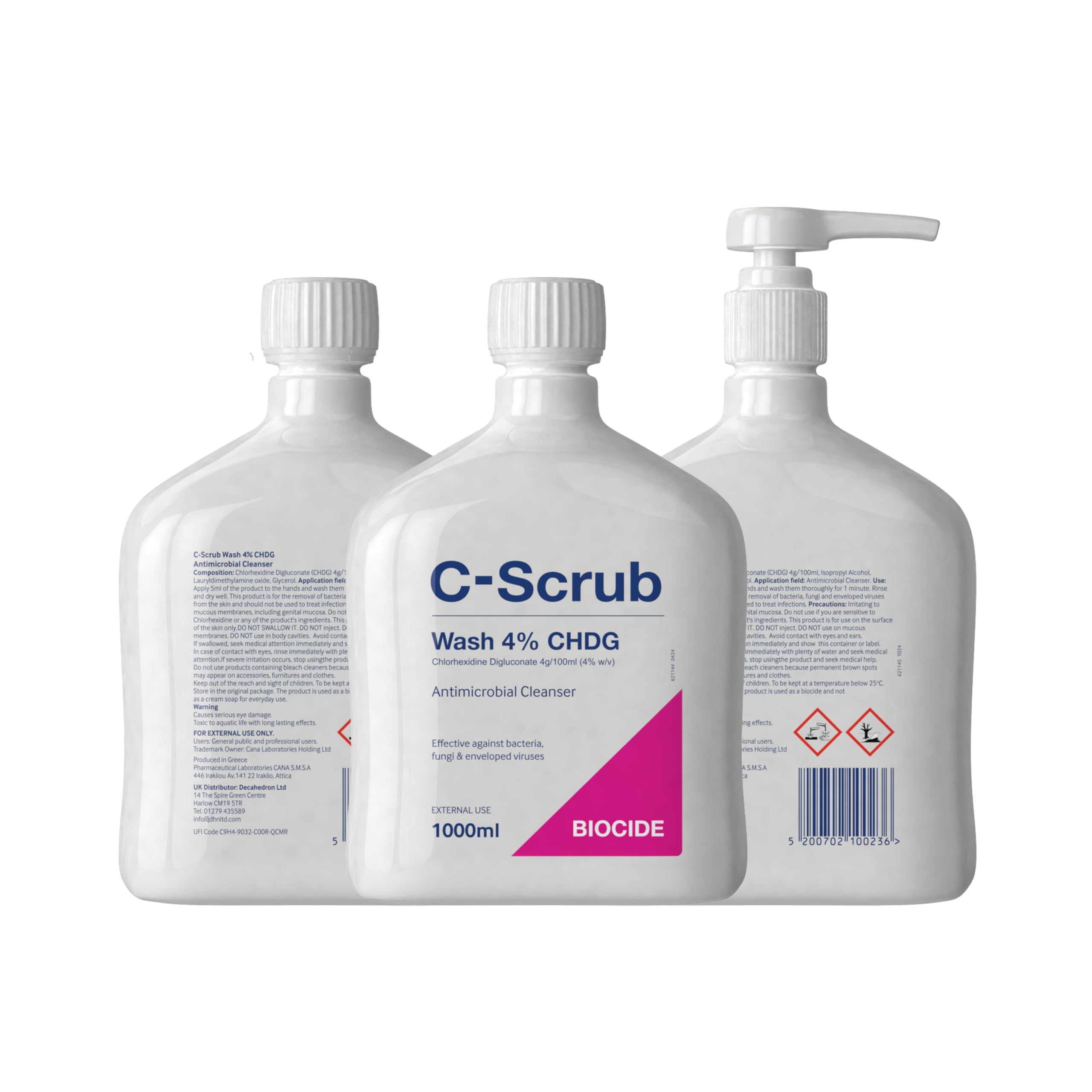 C-Scrub Wash Chlorhexidine 4% w/v | 1000ml | Anti-Microbial Hand, Skin Cleanser | Pump Dispenser | Antibacterial Wash