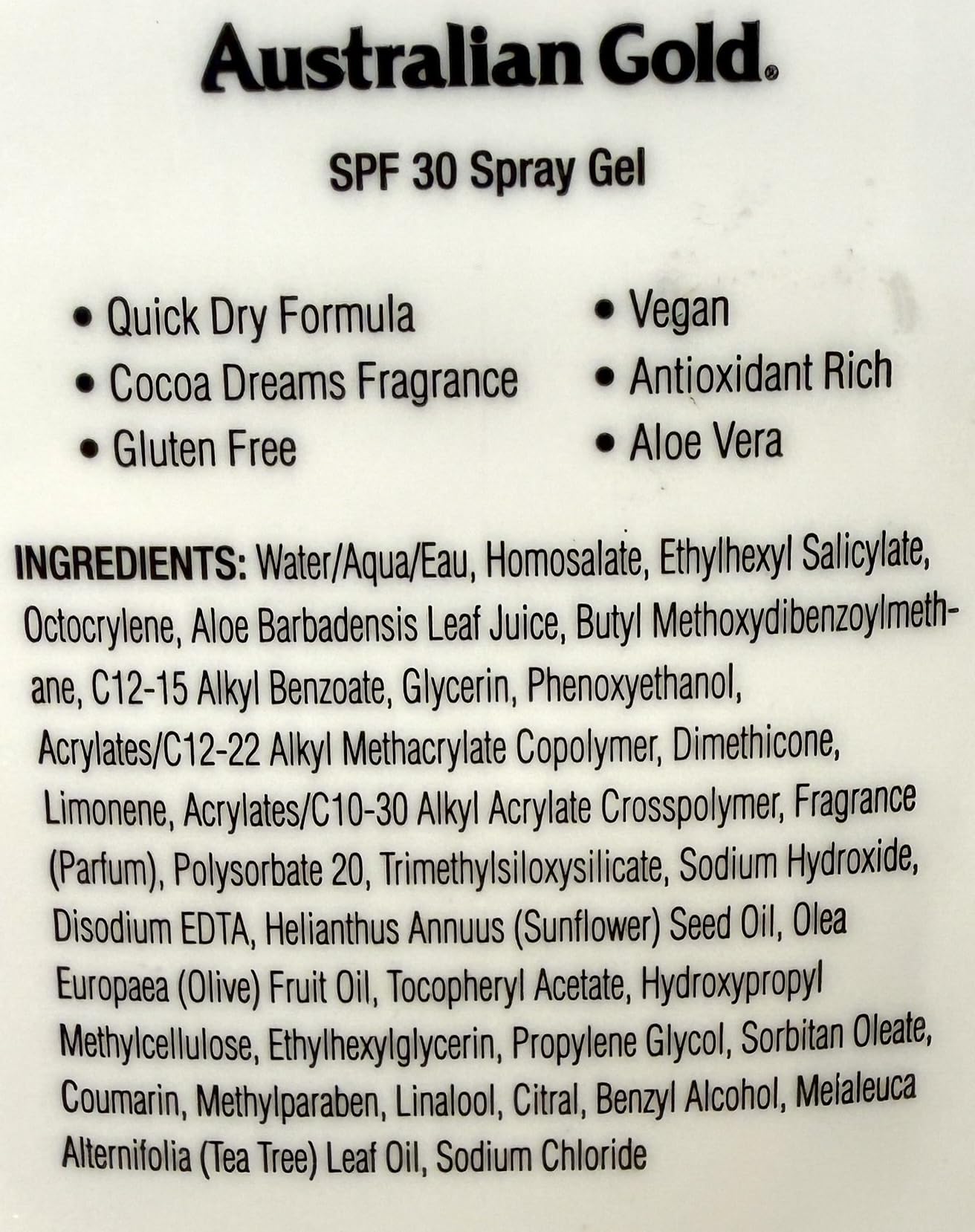 Australian Gold SPF 30+ Spray Gel 237ml