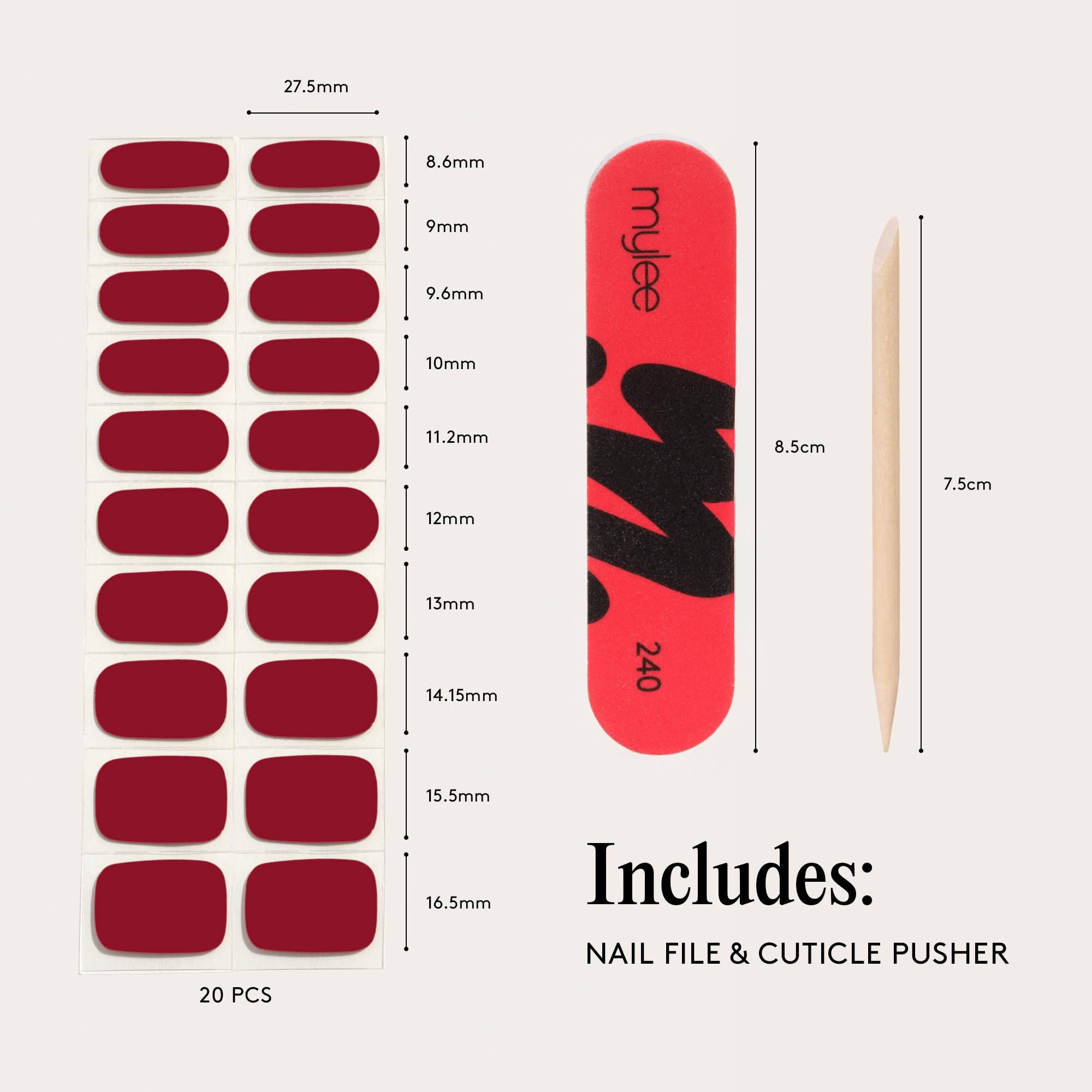 Mylee Gel Nail Wraps – 10 Pre-Cured Gel Stickers for Instant Mani – No Lamp Needed, Chip-Resistant, Glossy Finish, Lasts Up to 14 Days – Easy to Apply, Vegan & Cruelty-Free (0017 - As Red As It Gets)