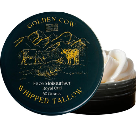 Beef Tallow Whipped Balm – Grass Fed Beef Tallow Face Cream & Moisturiser - Oud Scented 60g Golden Cow Hydrating Whipped Balm for Dry Skin - Natural Skin care for Face & Body by Forticare