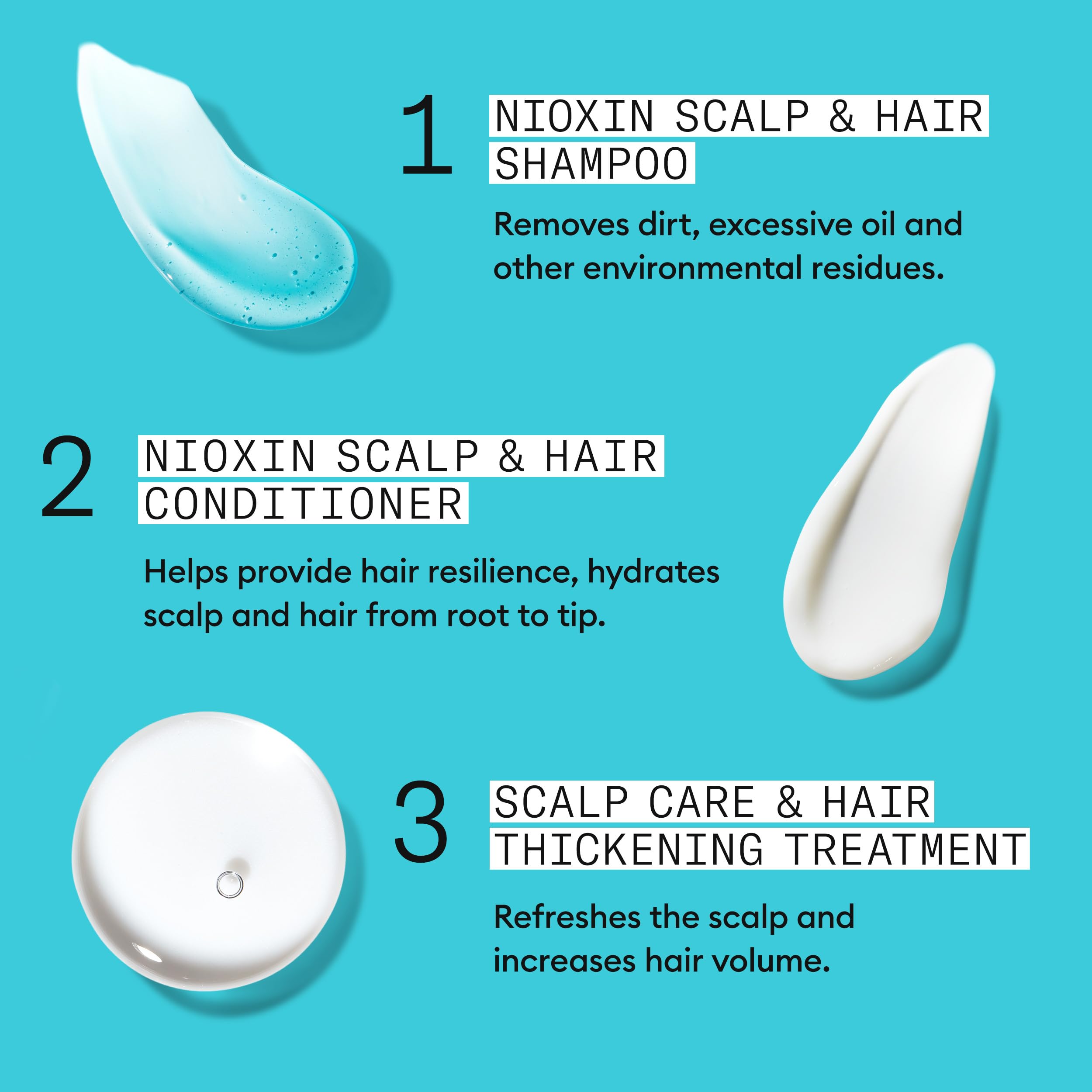 Nioxin Scalp + Hair Thickening System 3 Loyalty Kit - Hair Thickening System for Coloured, Dry and Damaged Hair with Light Thinning - Shampoo, Conditioner and Scalp Treatment, 300+300+100ml