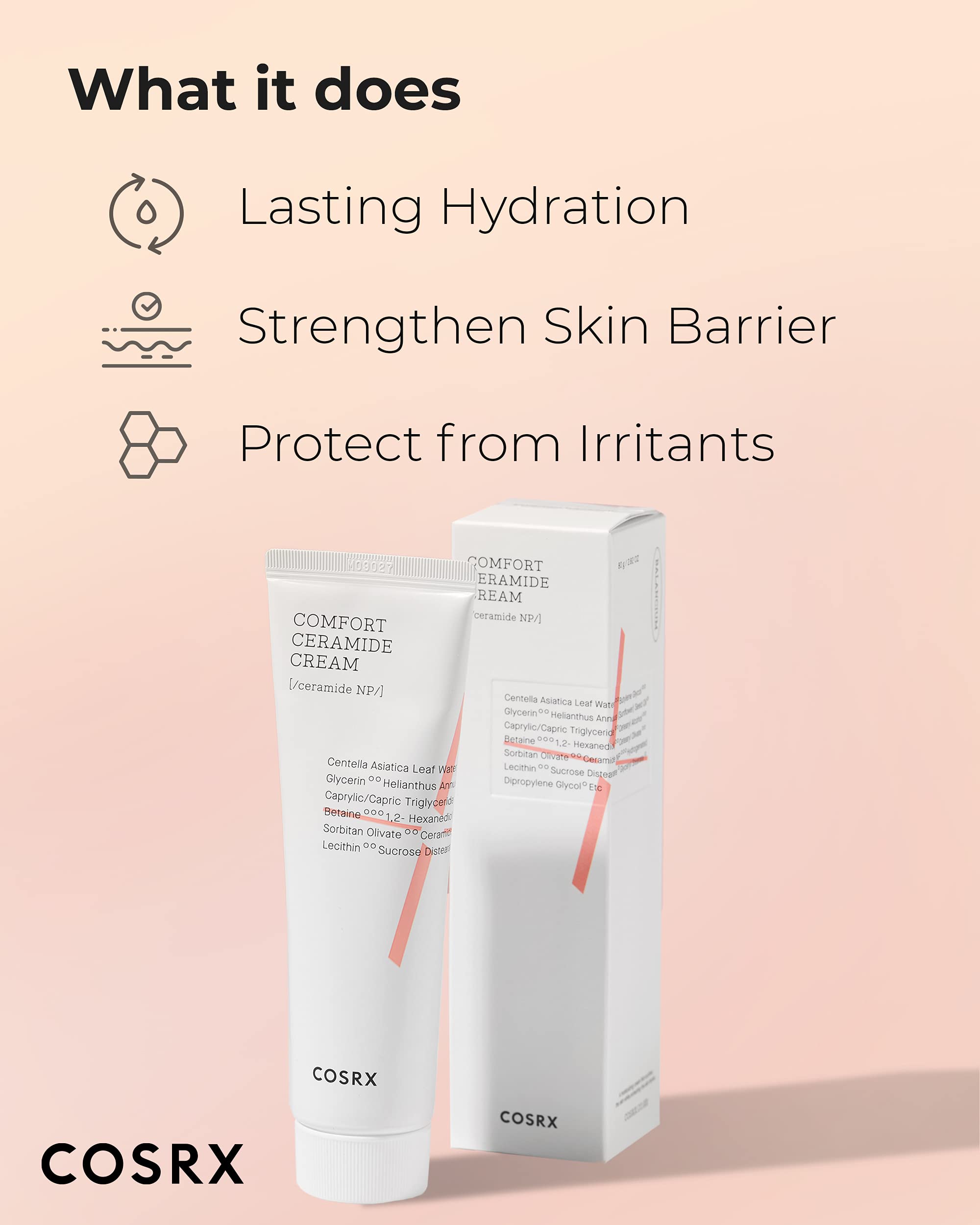 COSRX Balancium Comfort Ceramide Cream, 2.82 oz/80g | 50% Centella Asiatica Soothing & Long-lasting Facial Moisturiser for Dry Skin | Matte Finish | Korean Skin Care, Animal Testing Free, Paraben Free
