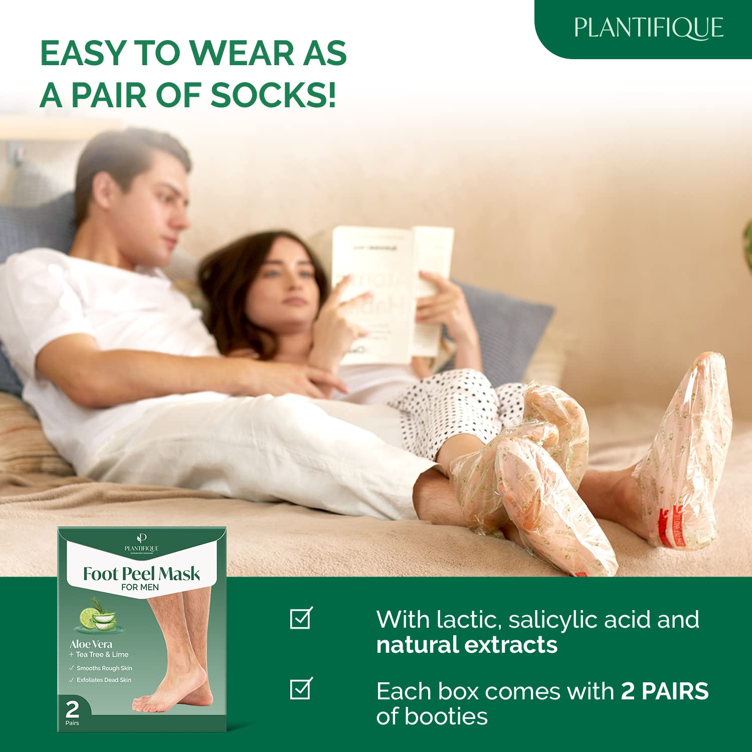 Plantifique Foot Peel Mask – 2 Pairs Exfoliating & Dermatologically Tested Foot Treatment, Removes Dead Skin & Repairs Heels for Soft Feet – Aloe Vera Scent, Gift for Men