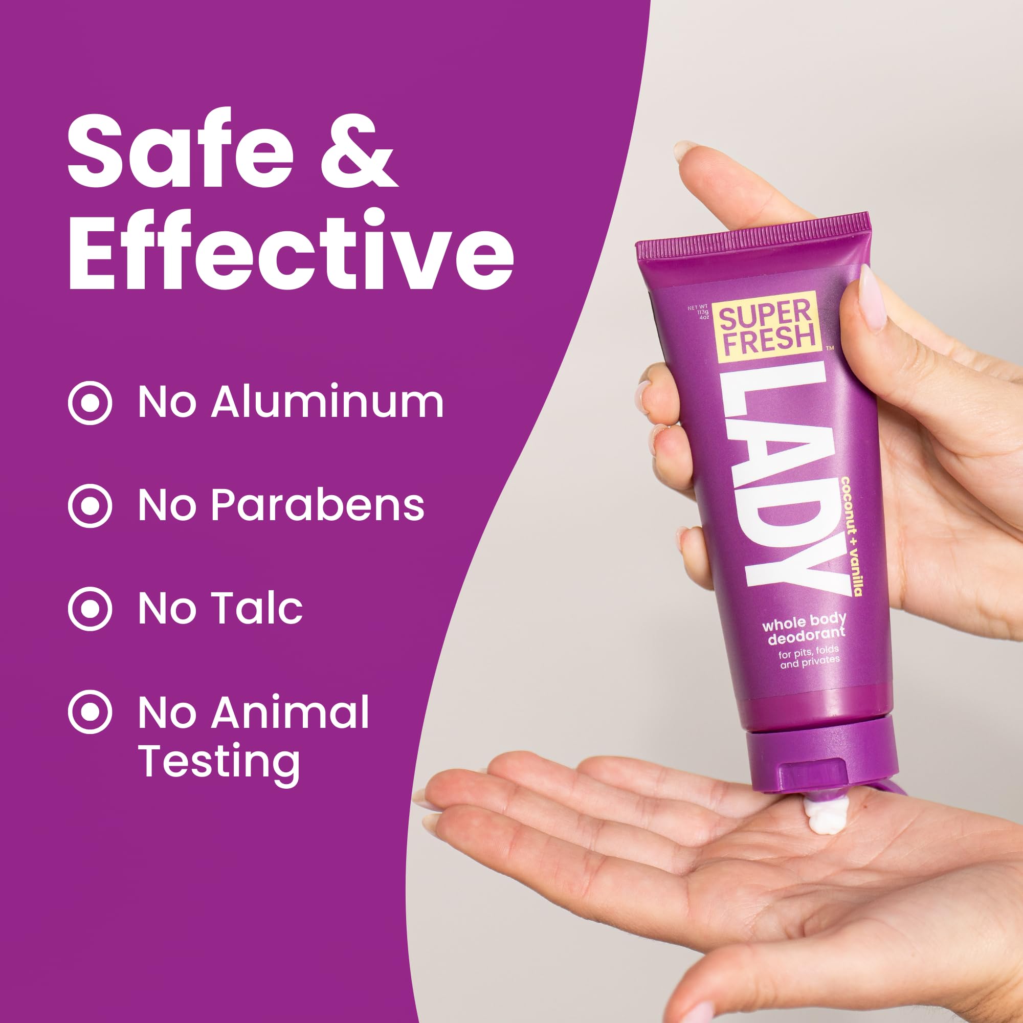 Super Fresh Lady Whole Body Deodorant For Women | For Privates, Body & Skinfolds | Stop Odor Stay Fresh | Aluminum Free Feminine Hygiene | Coconut + Vanilla | 4oz
