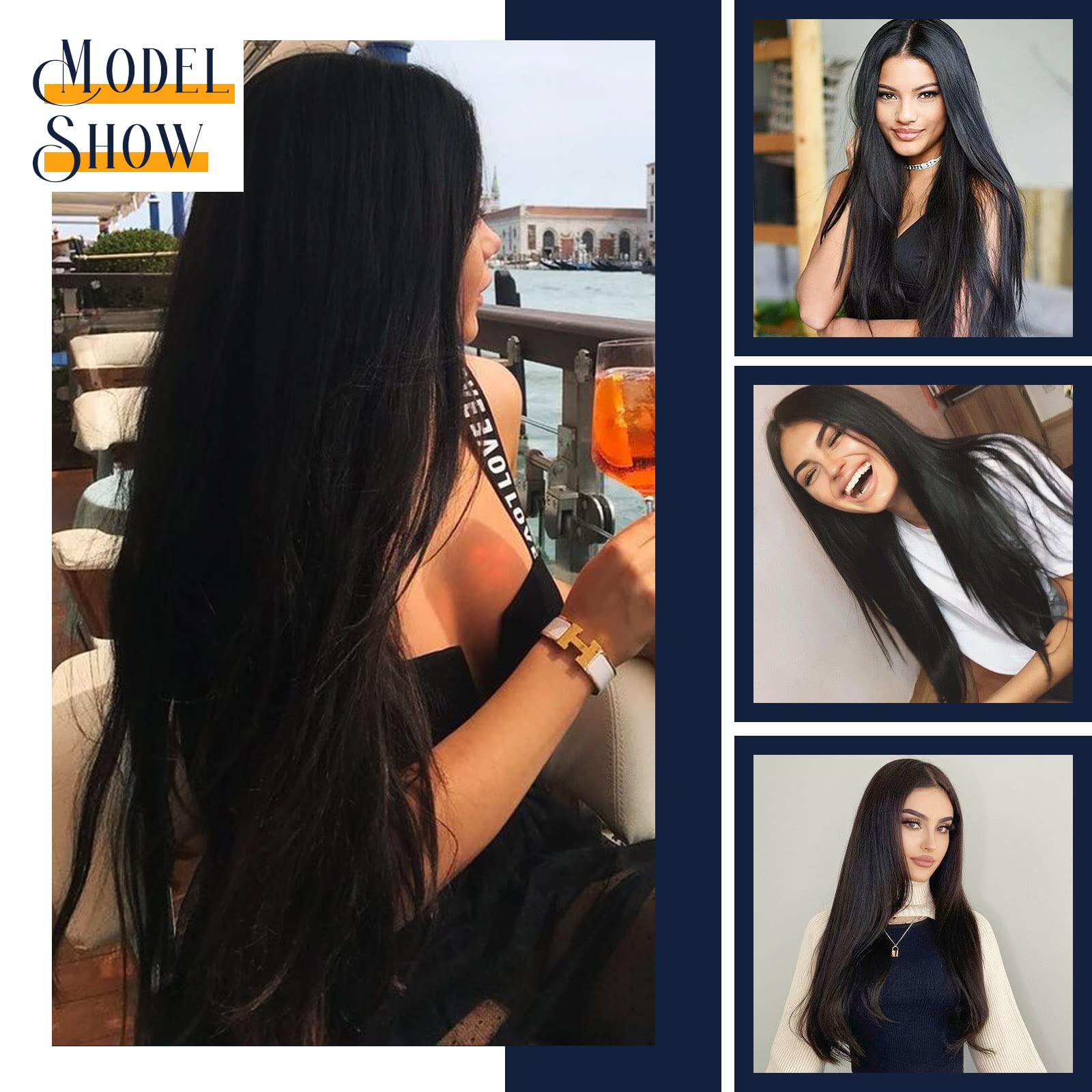 22 Inch Long Straight Clip in Hair Extensions 180 Grams 12PCS Clip in Synthetic Fiber Hair Extensions Natural Black Full Head Double Weft Hairpieces for Women