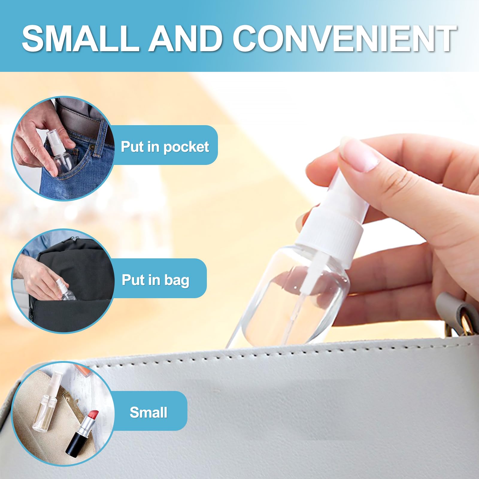 Redamancy 4 Pieces 20 ml Empty Spray Bottle, Small Spray, Spray Bottle, Transparent Plastic Spray Bottle, Portable Refillable Bottle for Liquid Travel Cosmetic, B20HSPWP