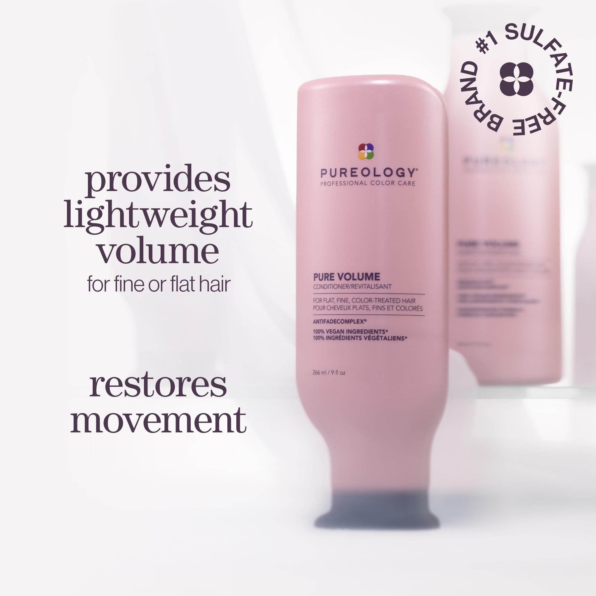 Pureology Pure Volume, Conditioner, For Flat, Fine, Colour-Treated Hair, Adds Weightless Volume, Vegan Formulas, Sulphate Free for a Gentle Cleanse