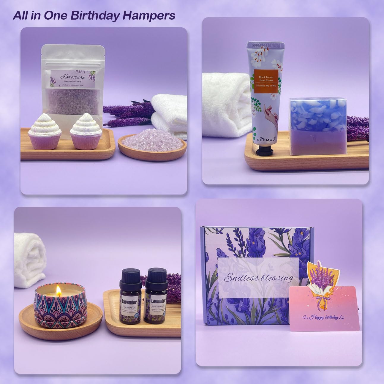 Bath Set Birthday Gifts for Women, Lavender Pamper Hampers for Her, Self Care Skin Care Gifts Box for Mum Best Friend Sister Wife Girlfriend, Ladies Relaxation SPA Bath Bombs Gift Set