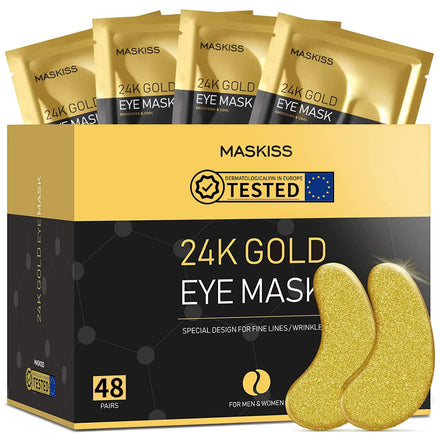 Under Eye Patches (48 Pairs) - 24K Gold Eye Masks Skincare Enriched with Abundant Collagen, hyaluronic acid, anti-aging self care eye gel pads for puffy eyes, dark circles and eye bags,wrinkle patches