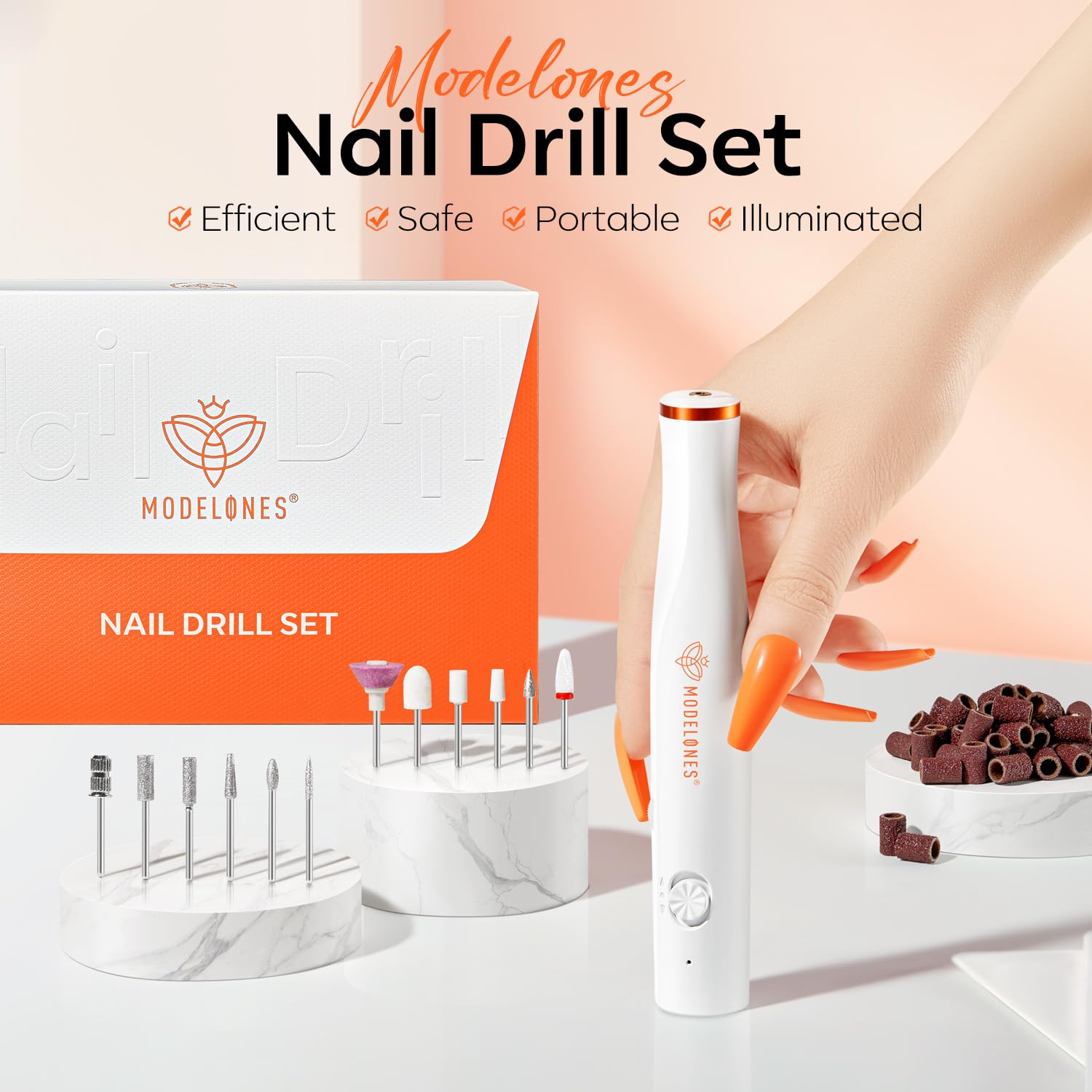 Modelones Cordless Nail Drill, 25000RPM Electric Nail File with LED Light for Acrylic Gel Nails, Professional Manicure Pedicure Kit