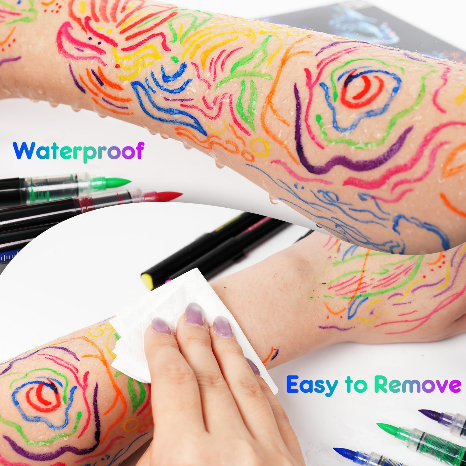 ThEast 8 UV Neon Face Paint Pens, Glow in the Dark Under UV Light Body Painting Kit, Tatto Markers for Skin Washable, Face Makeup for Party Favors