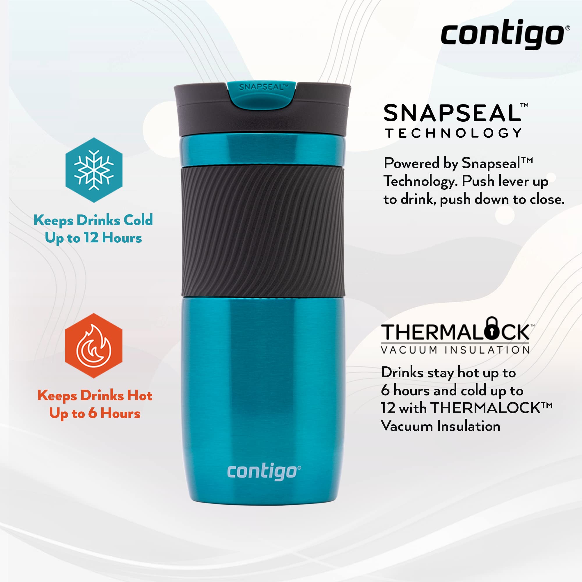 Contigo Byron Snapseal Travel Mug, Stainless Steel Thermal mug, vacuum flask, leakproof tumbler, coffee mug with BPA free Easy-Clean Lid, 470 ml, Biscay Bay