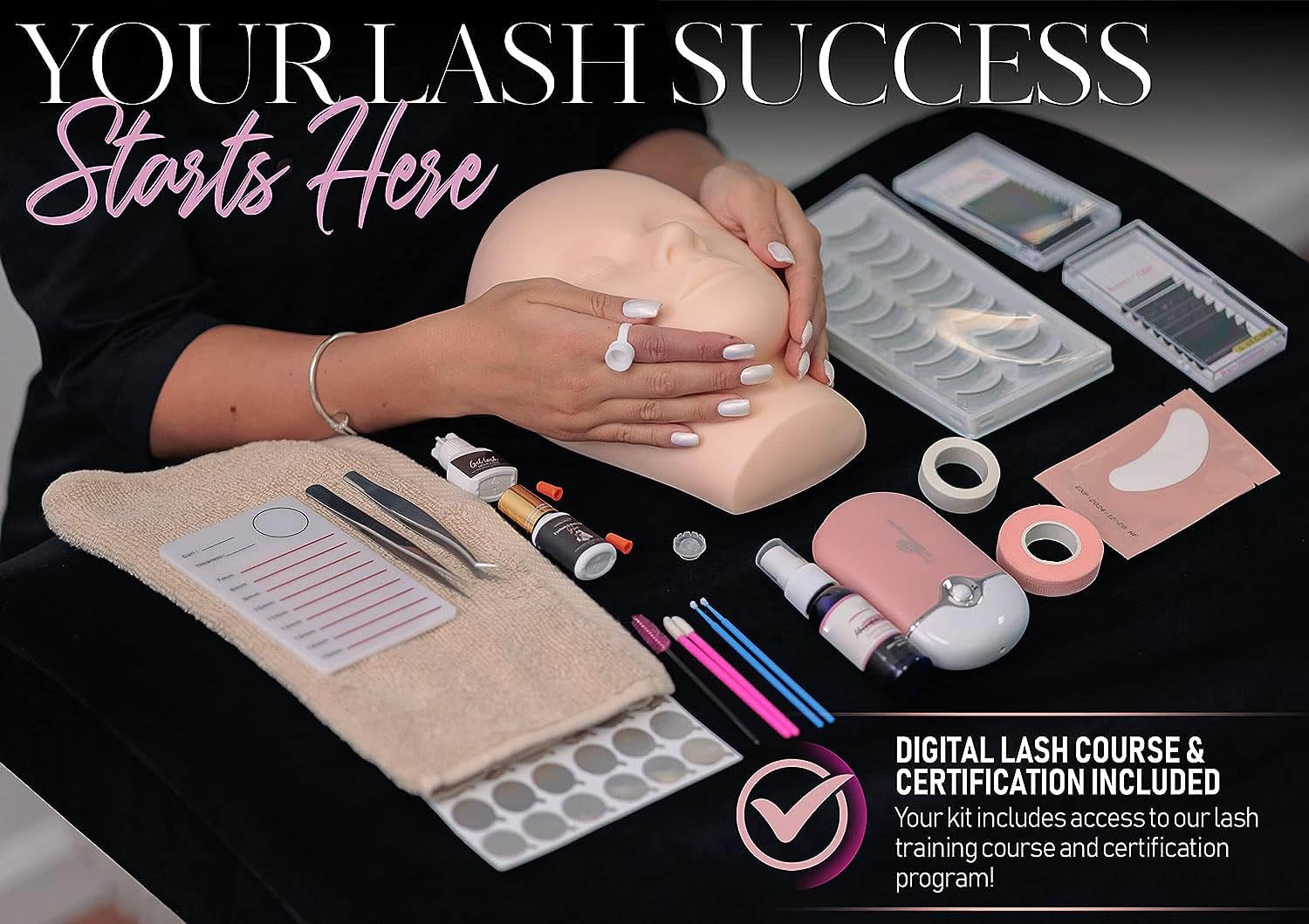Lash Eyelash Extension Kit, Professional Mannequin Head Training For Beginners Eyelashes Extensions Practice Cosmetology Esthetician Supplies