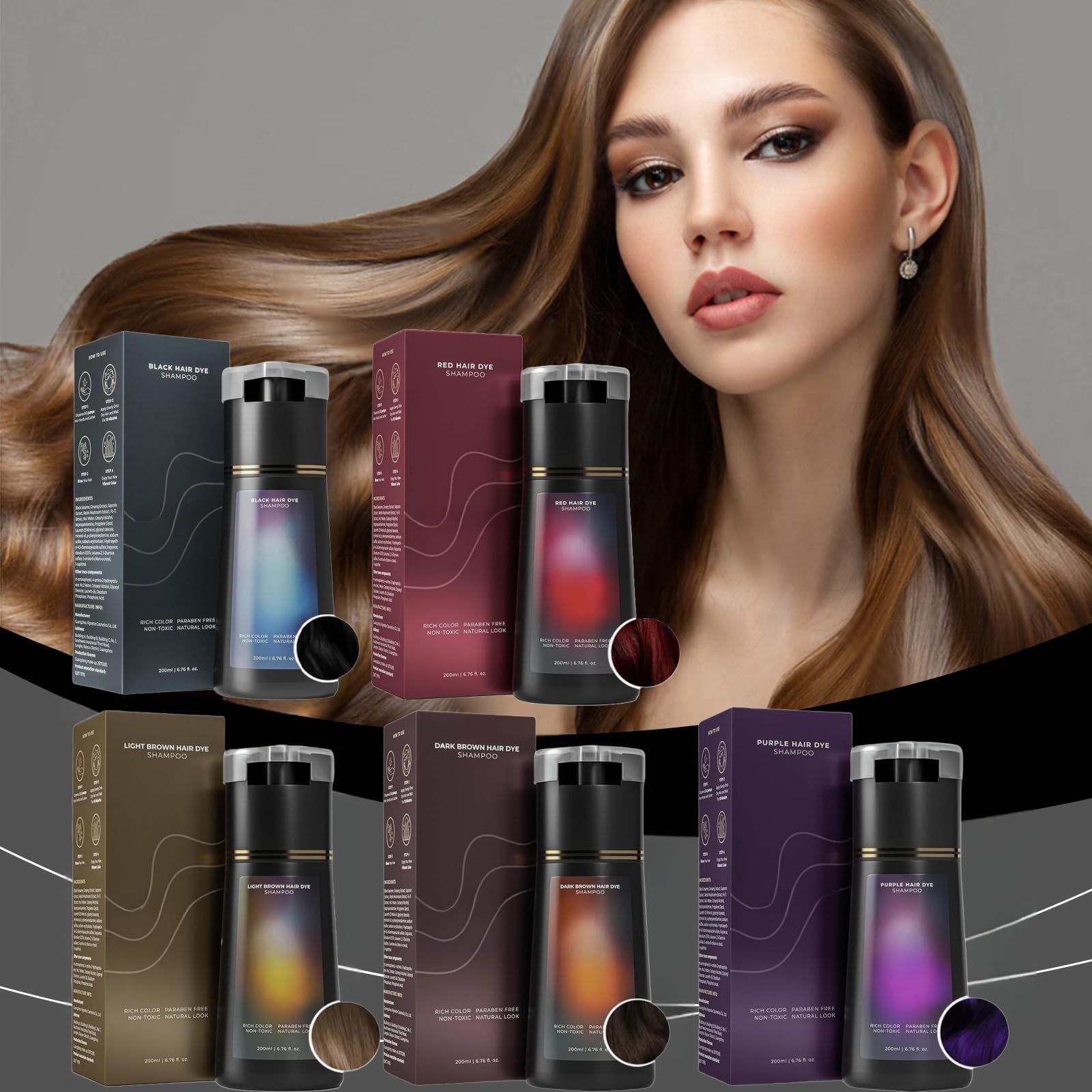 Polar Hair Dye Shampoo,Hair Dye Sham-poo,Instant Ha-ir Dy-es Shampoo,Ha-ir Colour Sham-poo Care,3 In 1 Instant Hairs D-ye Sham-poos,Easy to Use Shampoos D-ye,Colour Shampoos to Cover Grey Hairs,Red