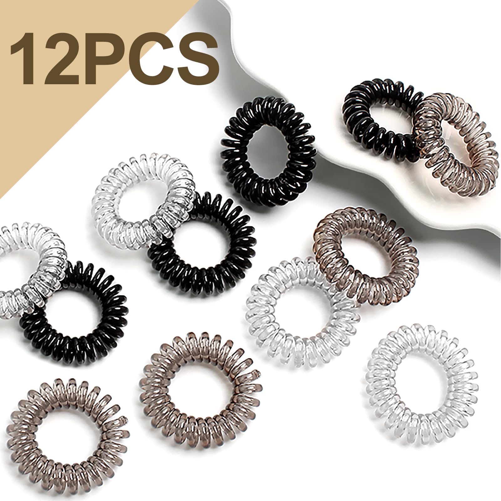 Sularpek Spiral Hair Ties, 12 Pcs Set, Waterproof Plastic Hair Coil Bands, Multi-Color Hair Elastic Bands for Women Girls