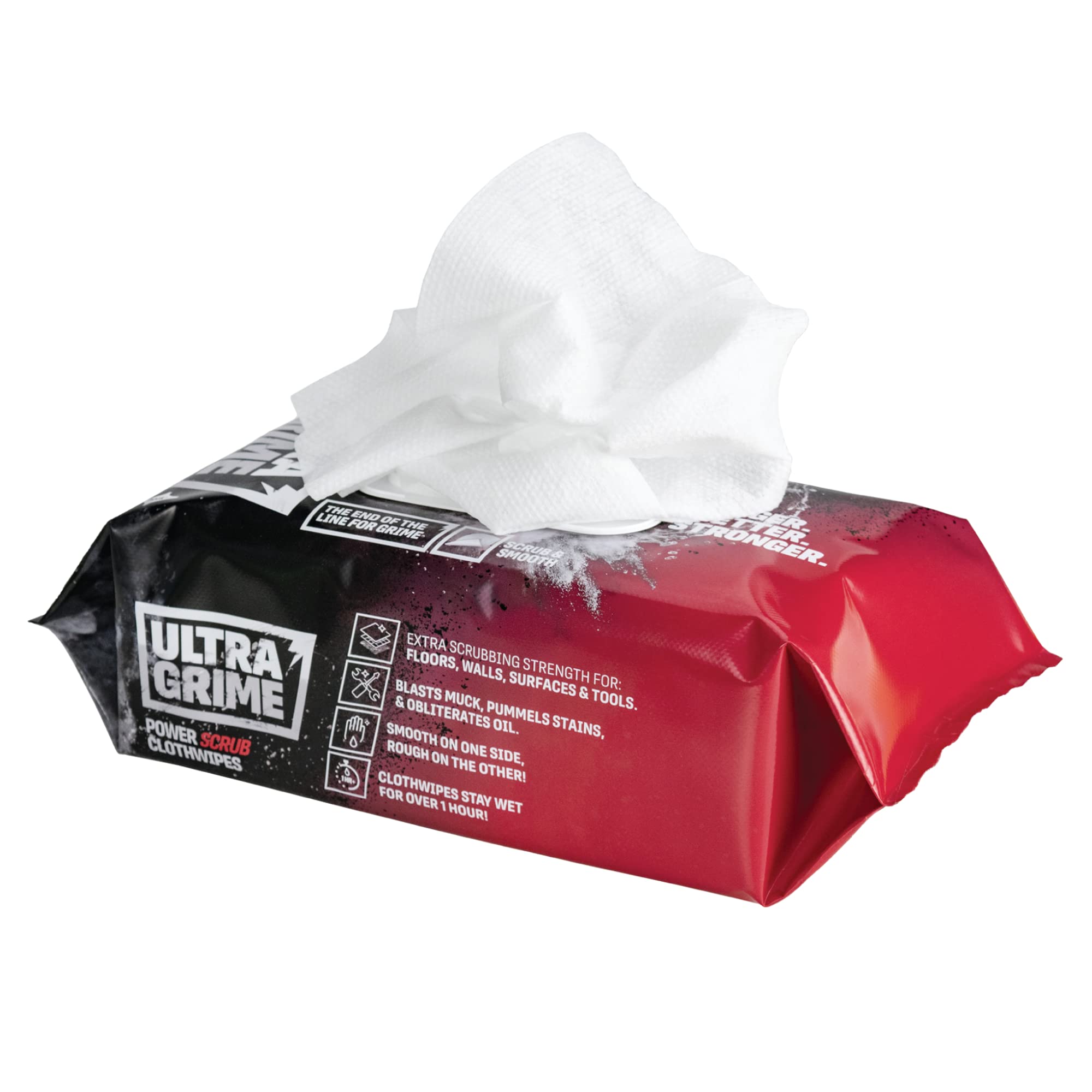 UltraGrime PRO Power Scrub Cleaning Wet Wipes - Big Size Professional Disposable Wipes - Tougher Multi-Purpose Heavy-Duty Textured Scrubbing Cloths (80 Thick Large)