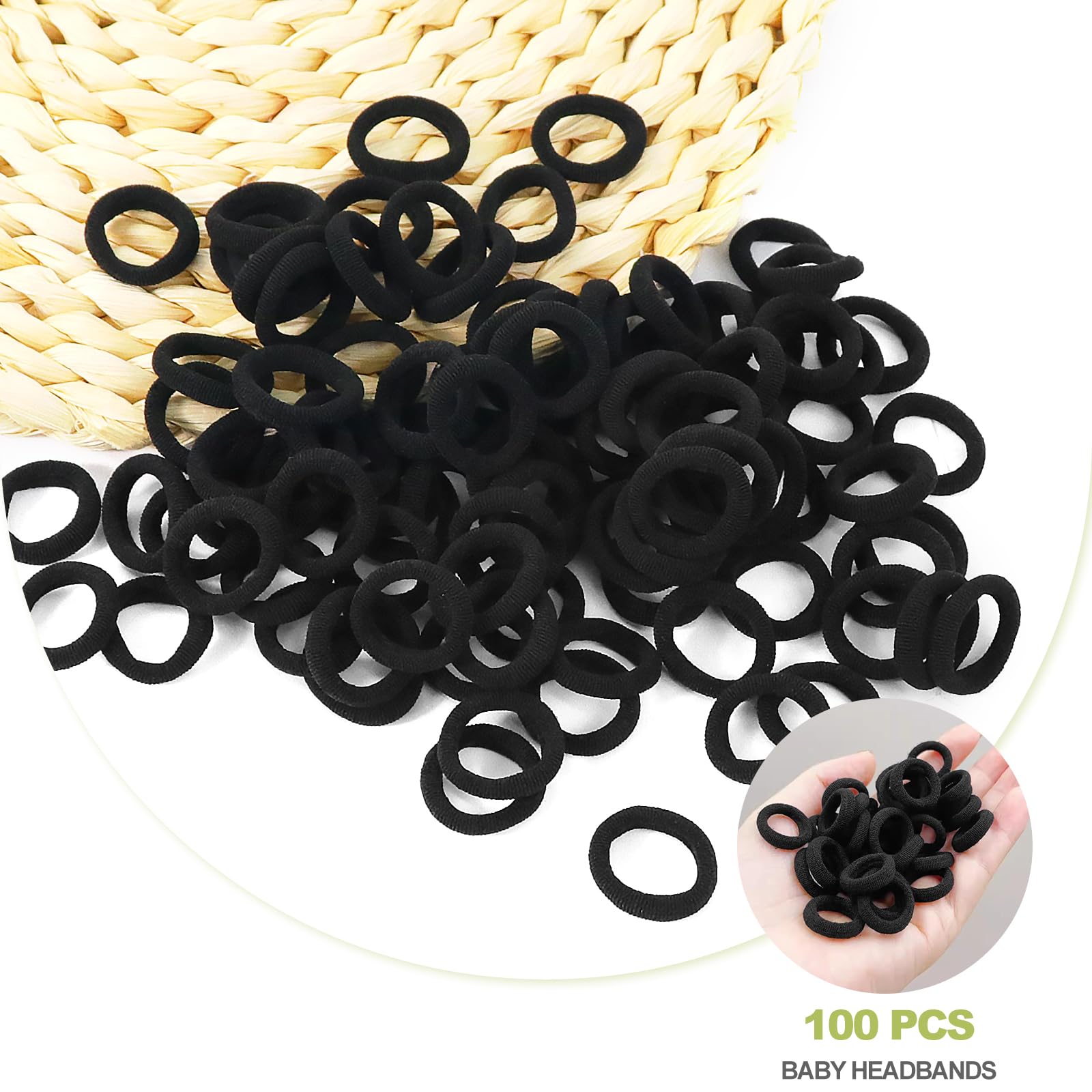 Hanyousheng 100 Pieces Baby Girl Hair Elastics, Mini Hair Elastics, Hair Ties for Girls, No Metal, Hair Elastics for Children, Black Hair