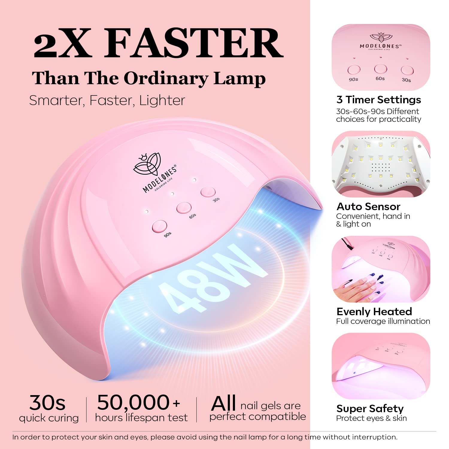 Modelones Gel Nail Kit with 48W Lamp - 12 Colors Pink Gel Nail Polish Set with Lamp Starter Kit, UV LED Nail Lamp, Glossy & Matte Top and Base Coat, Manicure Tools for Beginner DIY at Home