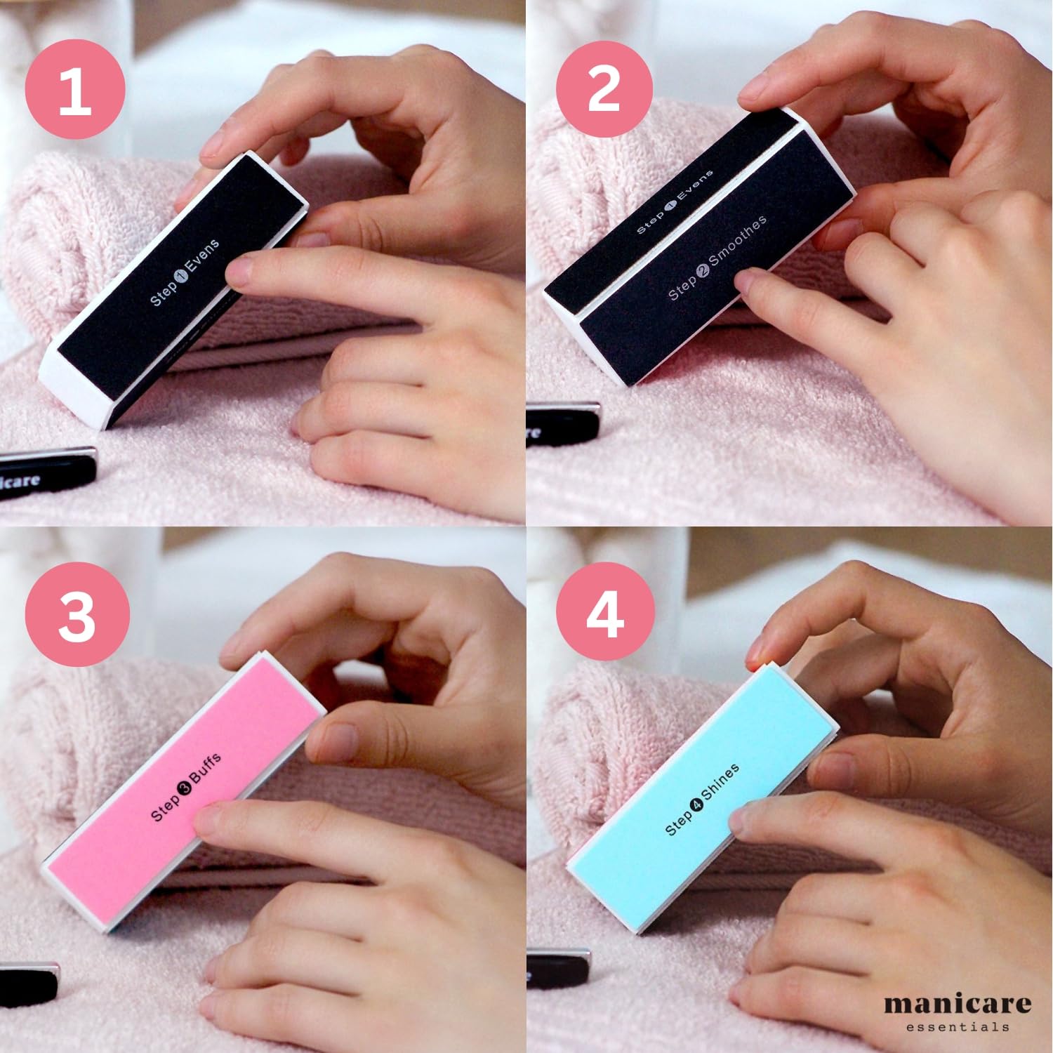 Manicare 4 Way Buffing Block For Nails, Removes Ridges And Creates An Instant High Gloss Shine, Easy To Use Manicure Tool For Shaping, Smoothing and Polishing Nails